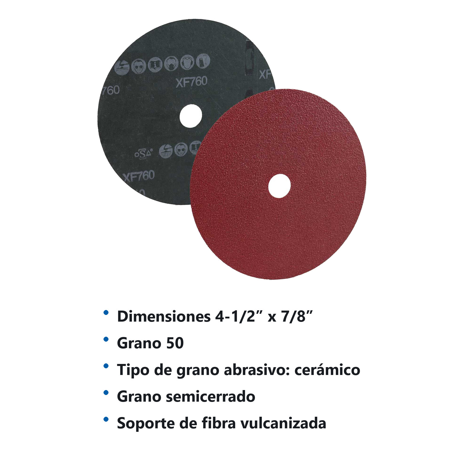 DISCO DE LIJA C50 BARRENO 4.5" X 7/8" CERAMICO METAL 4 RANURAS XF760 - Imagen 3