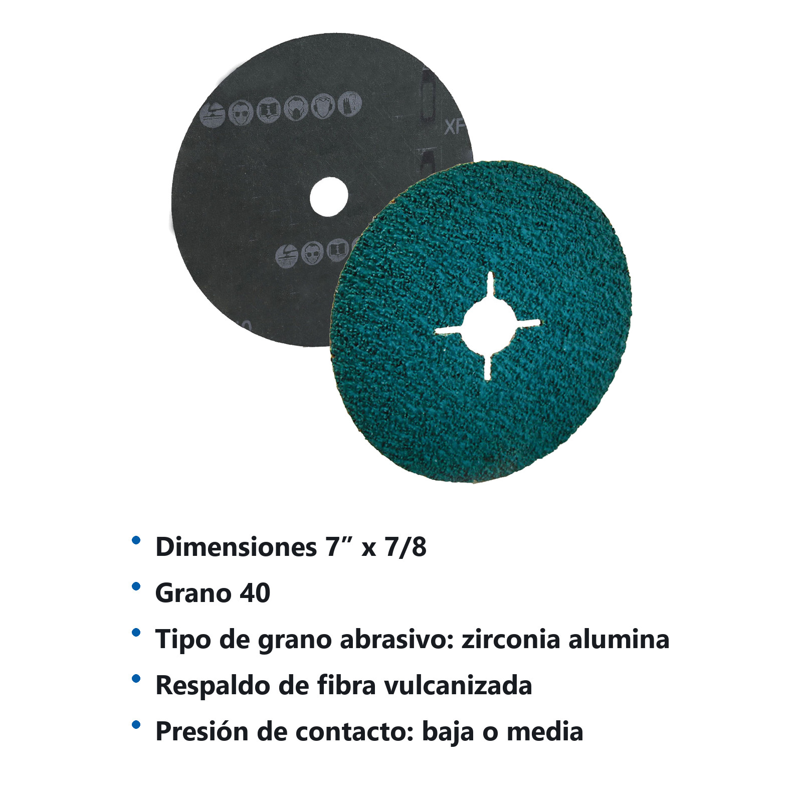 DISCO DE LIJA Z40 BARRENO 7" X 7/8" ZIRCONIO 4 RANURAS ZF713 - Imagen 3