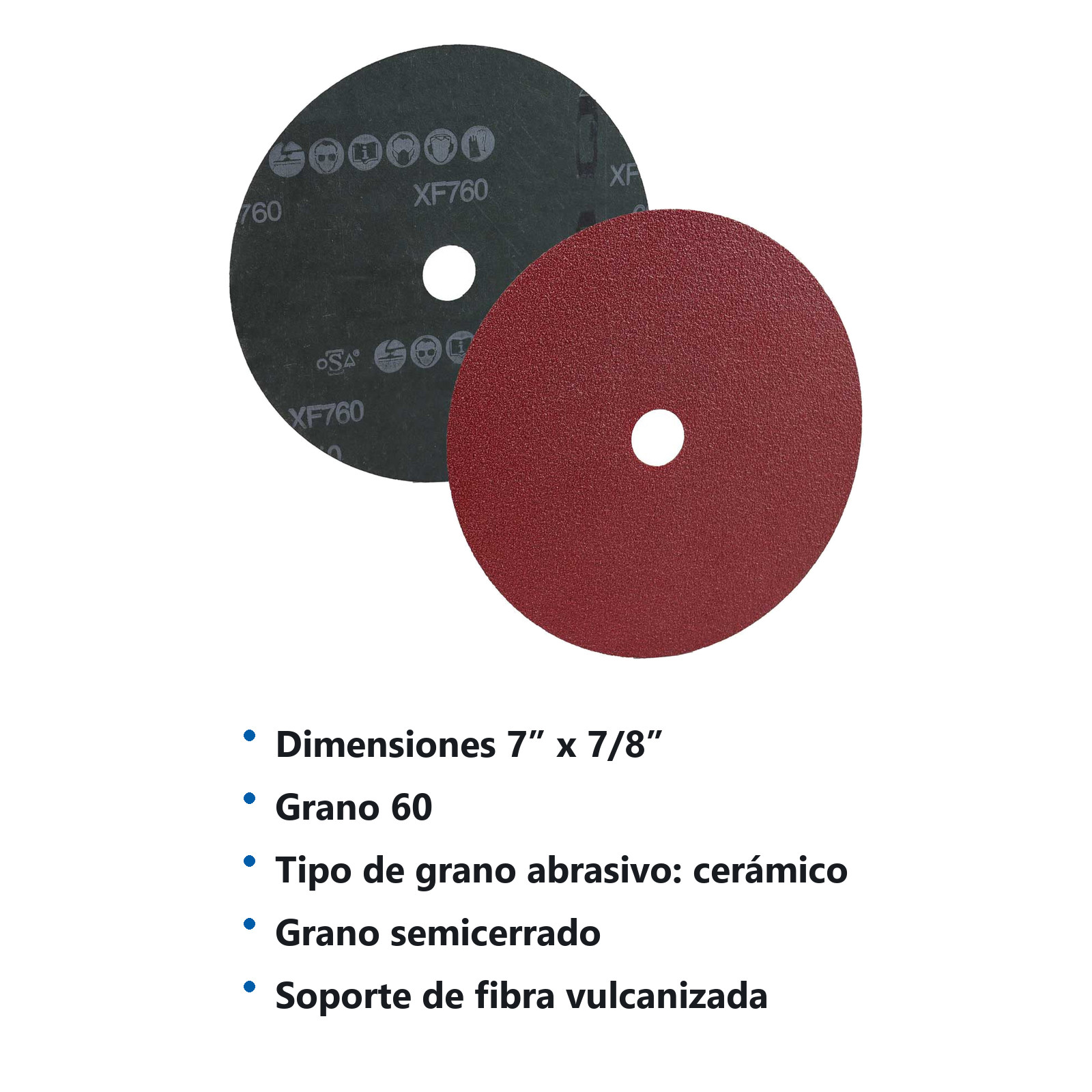 DISCO DE LIJA C60 BARRENO 7" X 7/8" CERAMICO METAL SIN RANURAS XF760 - Imagen 3