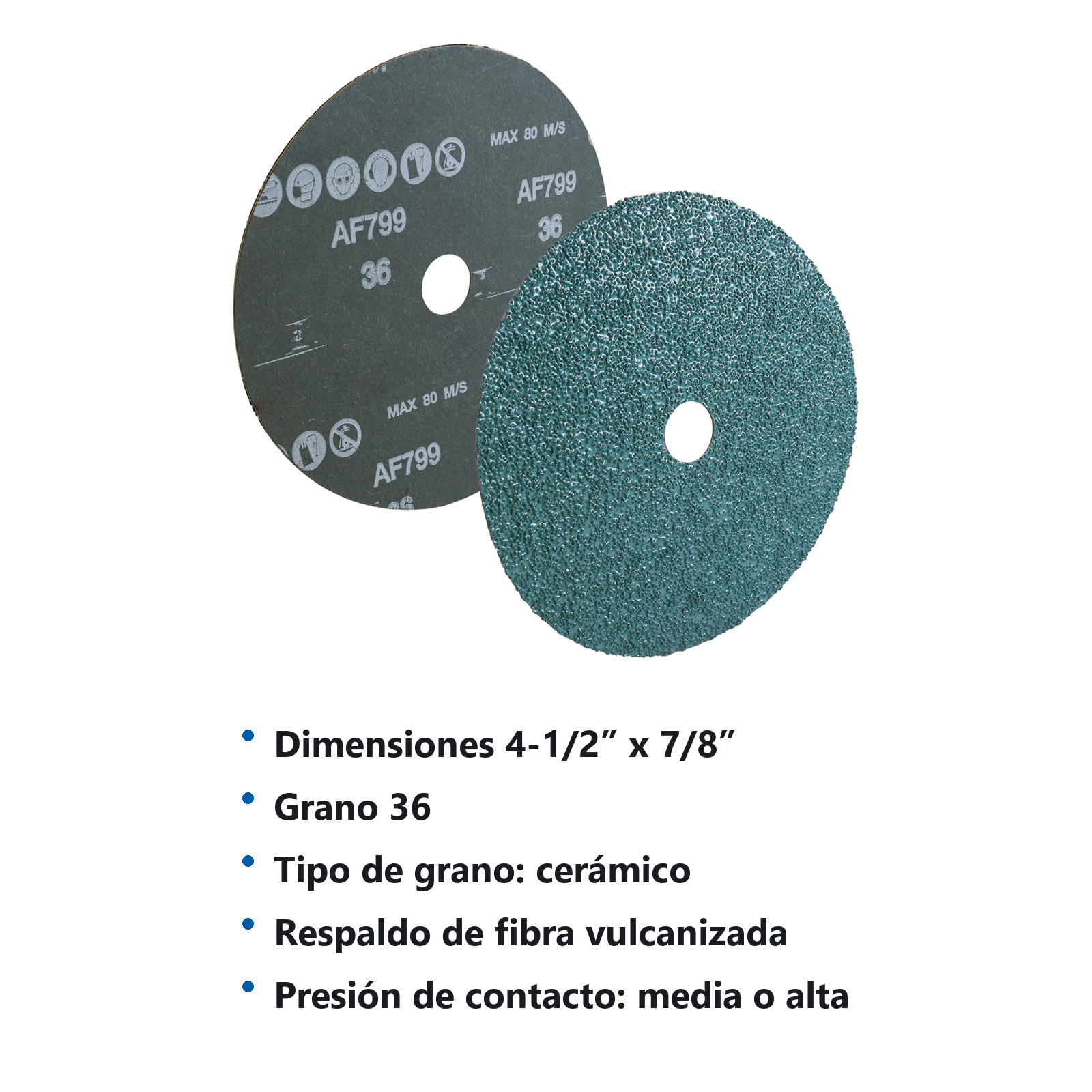 DISCO DE LIJA C36 BARRENO 4.5" X 7/8" CERAMICO MAX METAL AF799 - Imagen 3