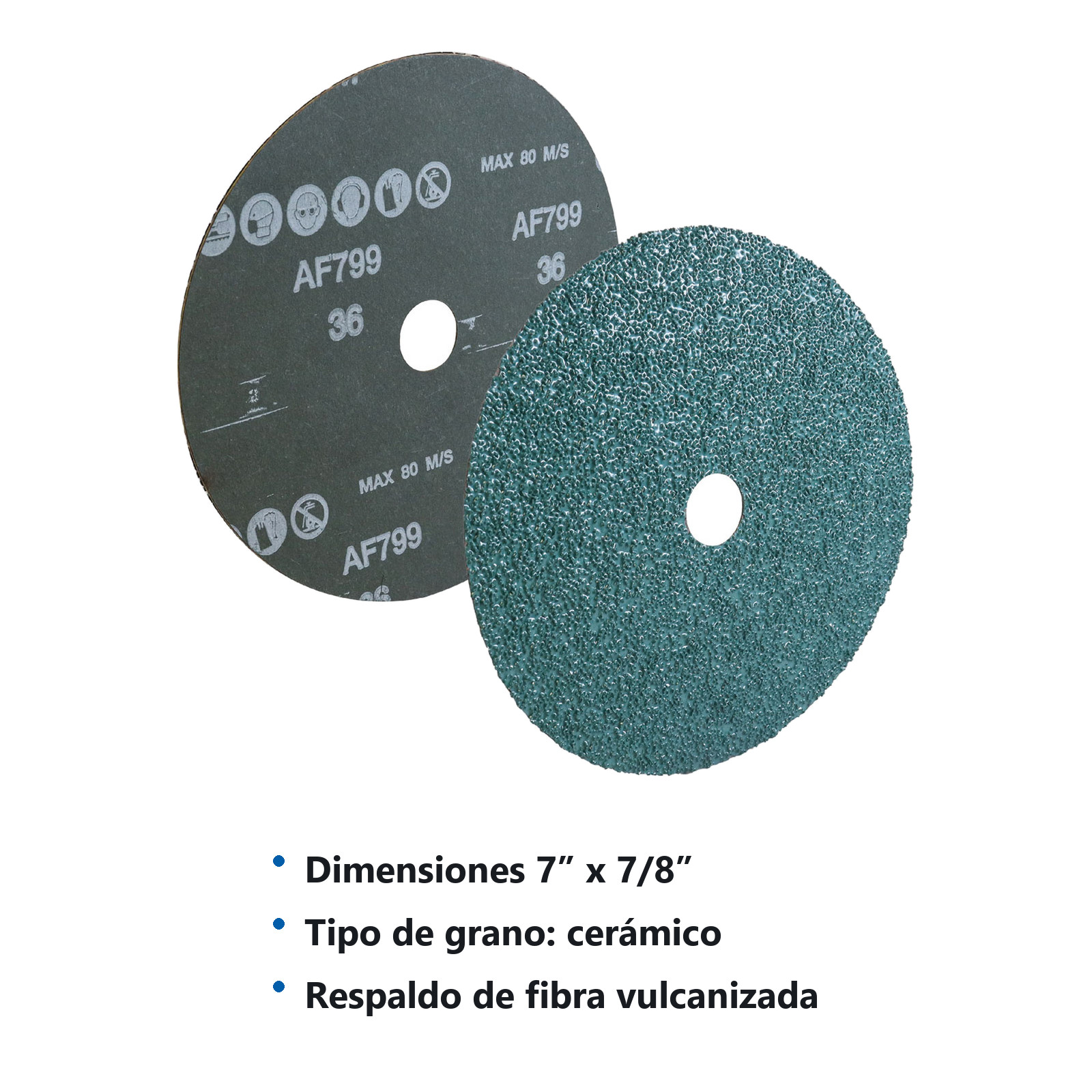 DISCO DE LIJA C36 BARRENO 7" X 7/8" CERAMICO MAX METAL AF799 - Imagen 3