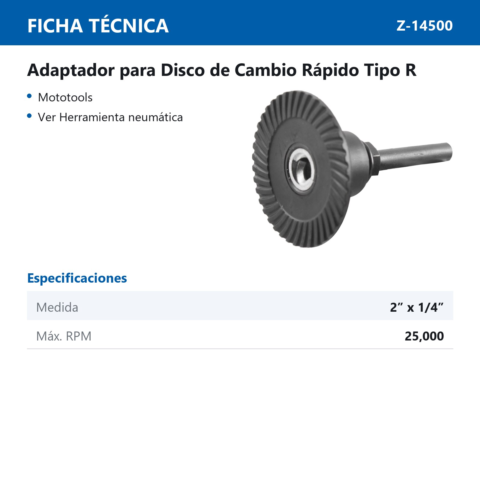 ADAPTADOR RAPIDO P/MOTOTOOL T/ROL 2'' C/ZANCO 1/4'' - Imagen 2