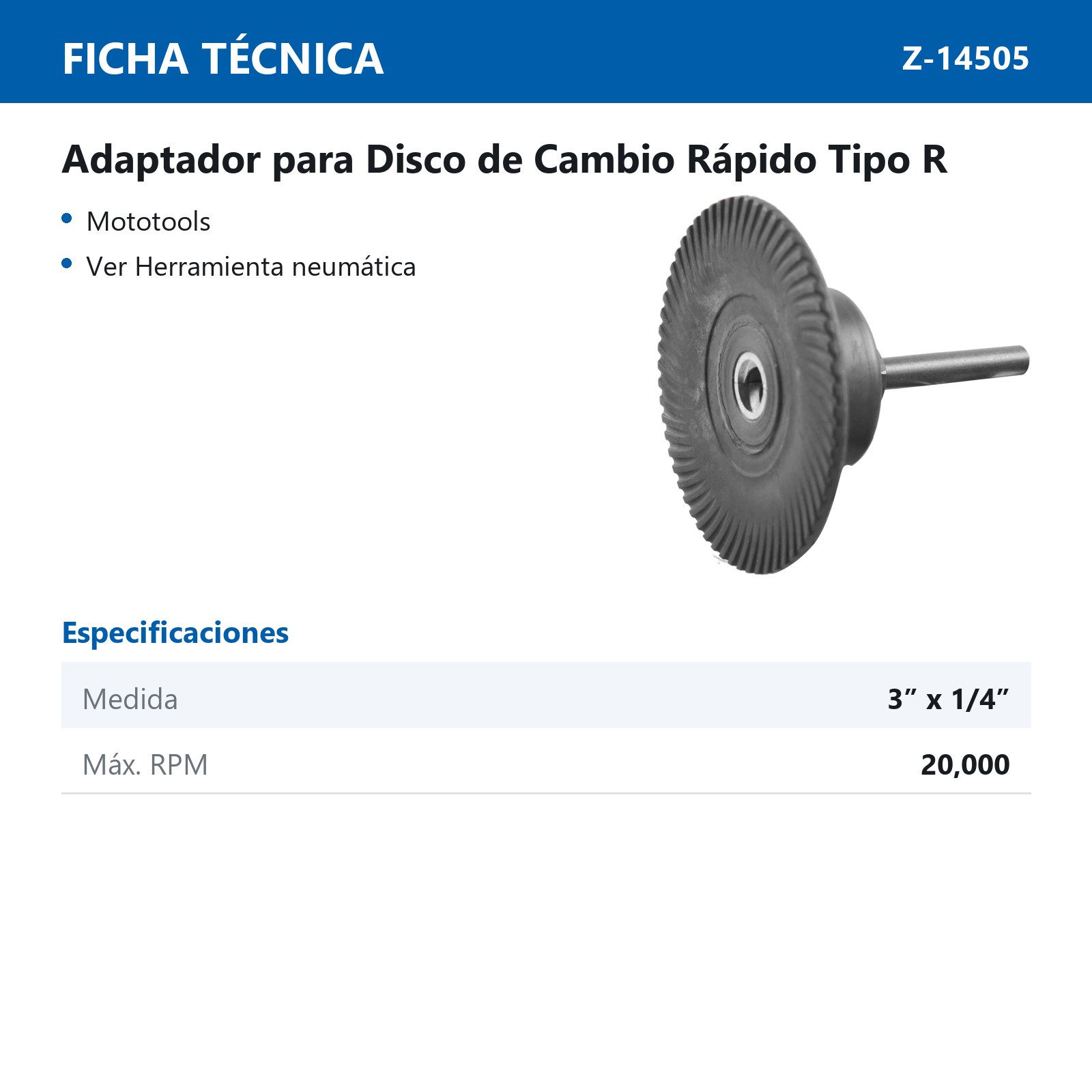 ADAPTADOR RAPIDO P/MOTOTOOL T/ROL 3'' C/ZANCO 1/4'' - Imagen 2