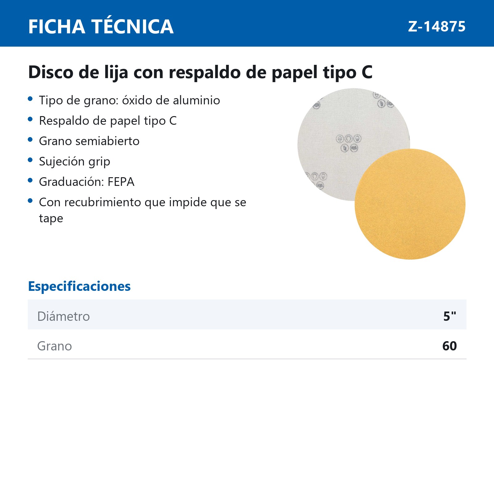 DISCO DE LIJA AO GRIP ORO PAPEL C (SEMIABIERTO) 5" G60 (Precio x pieza - Empaque c/100 pzas) - Imagen 4