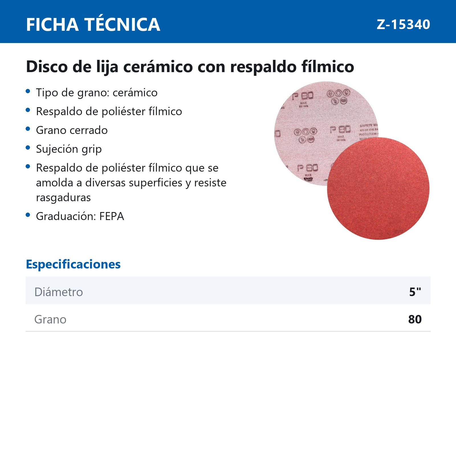 DISCO FILMICO CERAMICO GRIP (CERRADO) 5" G80 (Precio x pieza - Empaque c/100 pzas) - Imagen 4
