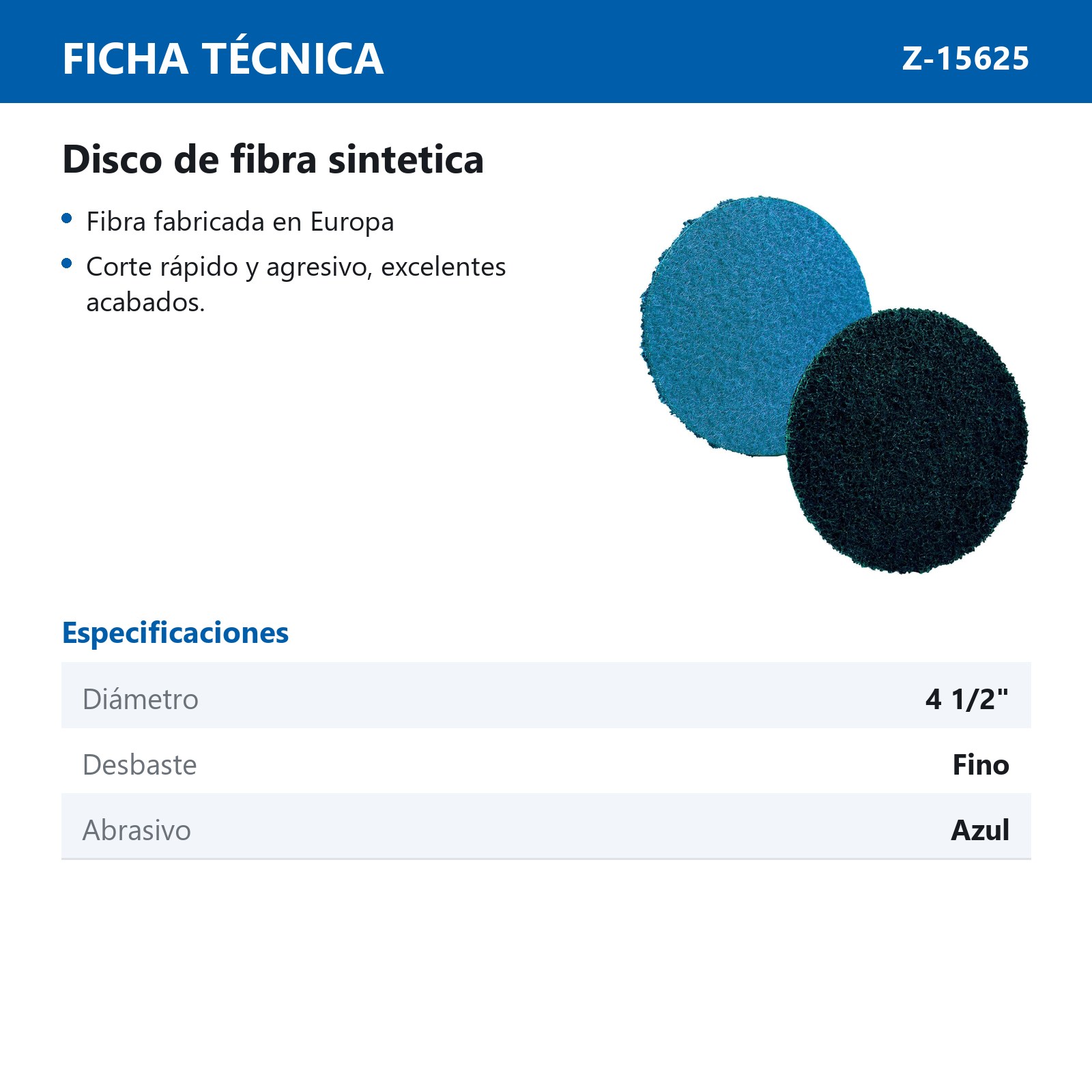 DISCO 4-1/2" FIBRA AZUL (VERY FINE) (Precio x pieza - Empaque c/10 pzas) - Imagen 3