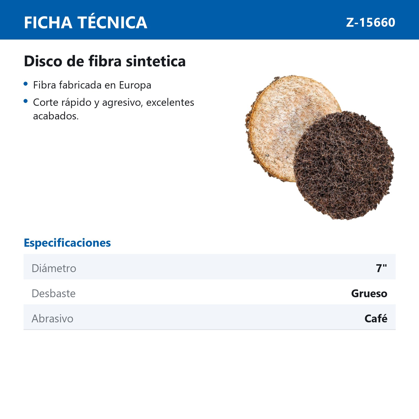 DISCO 7" FIBRA CAFE (COARSE)  (Precio x pieza - Empaque c/10 pzas) - Imagen 3
