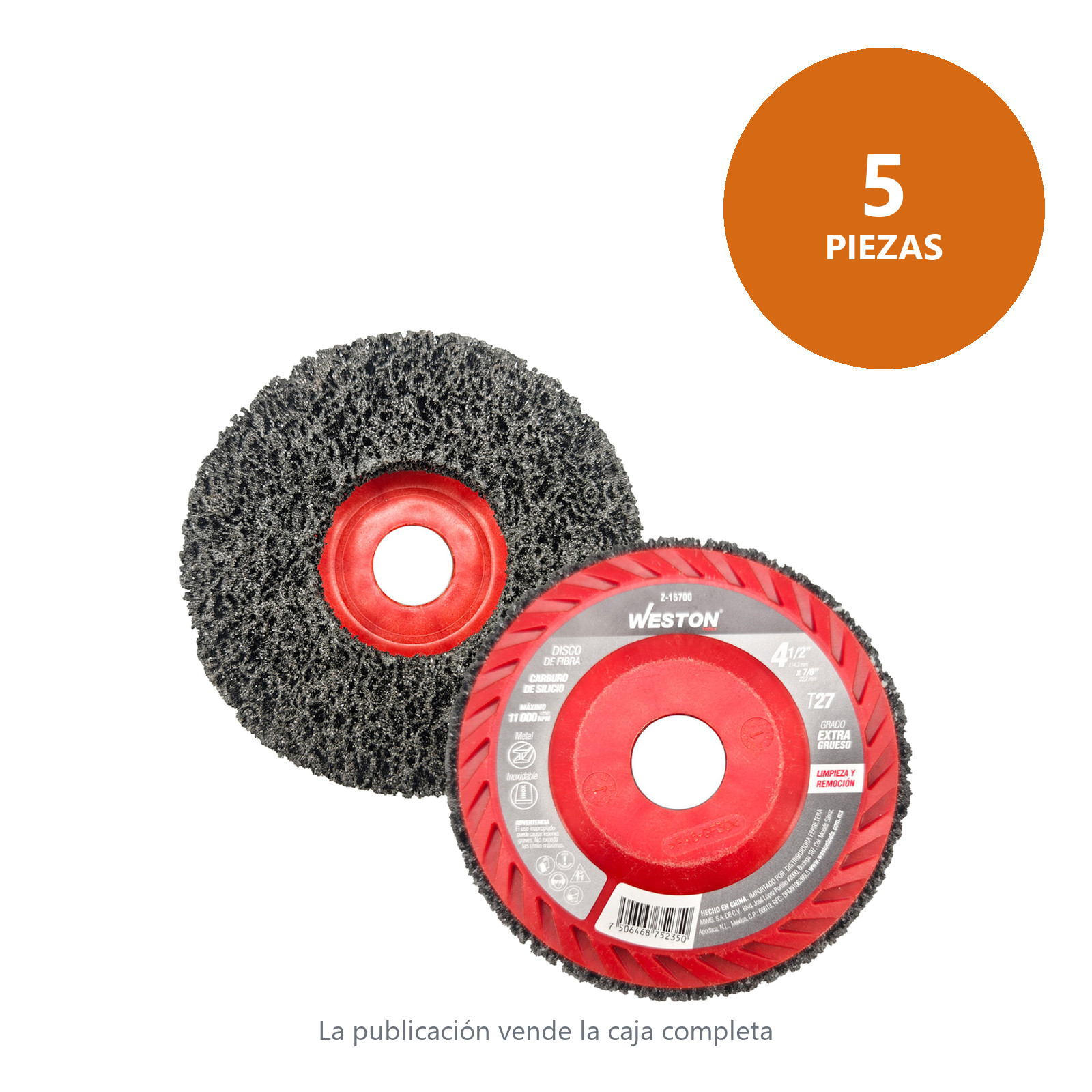 DISCO D/FIBRA NEGRO P/LIMPIEZA STRIP DENS. MED. 4-1/2x7/8" T27 SiC (Precio x Pza. - Emp. c/5 Pzs.) - Imagen 2