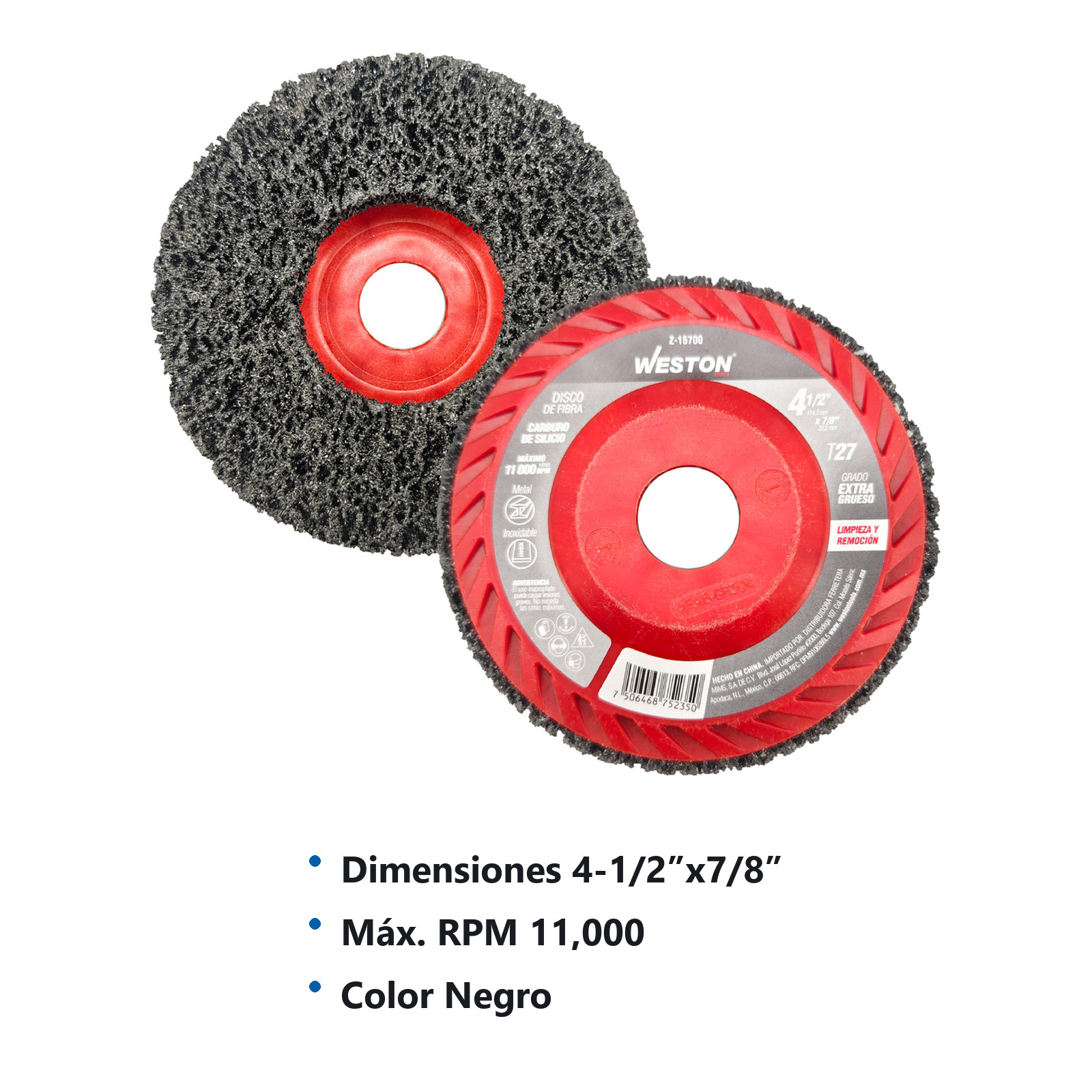 DISCO D/FIBRA NEGRO P/LIMPIEZA STRIP DENS. MED. 4-1/2x7/8" T27 SiC (Precio x Pza. - Emp. c/5 Pzs.) - Imagen 3