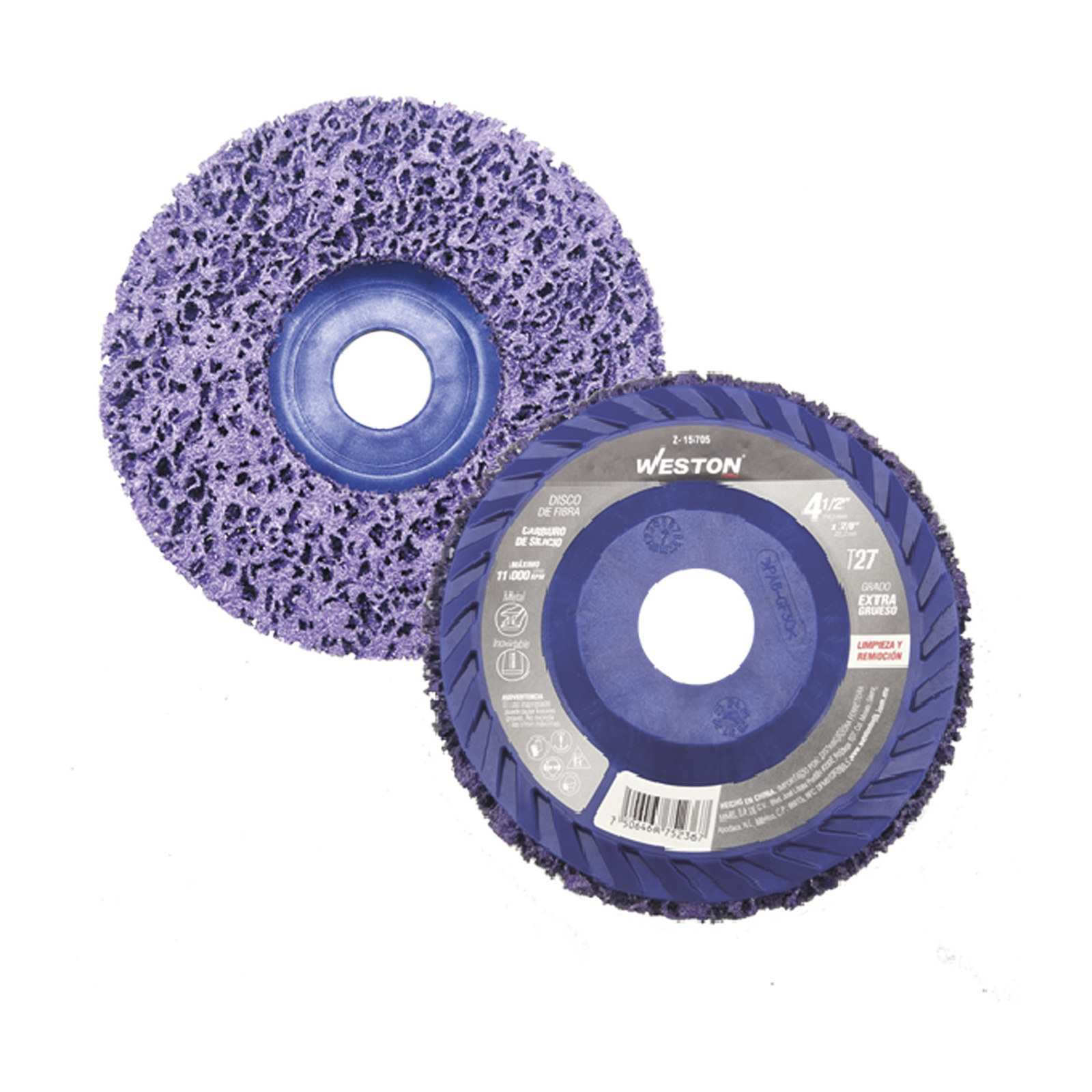 Disco de Fibra Sintética Morado para Limpieza Strip Alta Densidad 4-1/2" x 7/8" T27 Carburo de Silicio WESTON