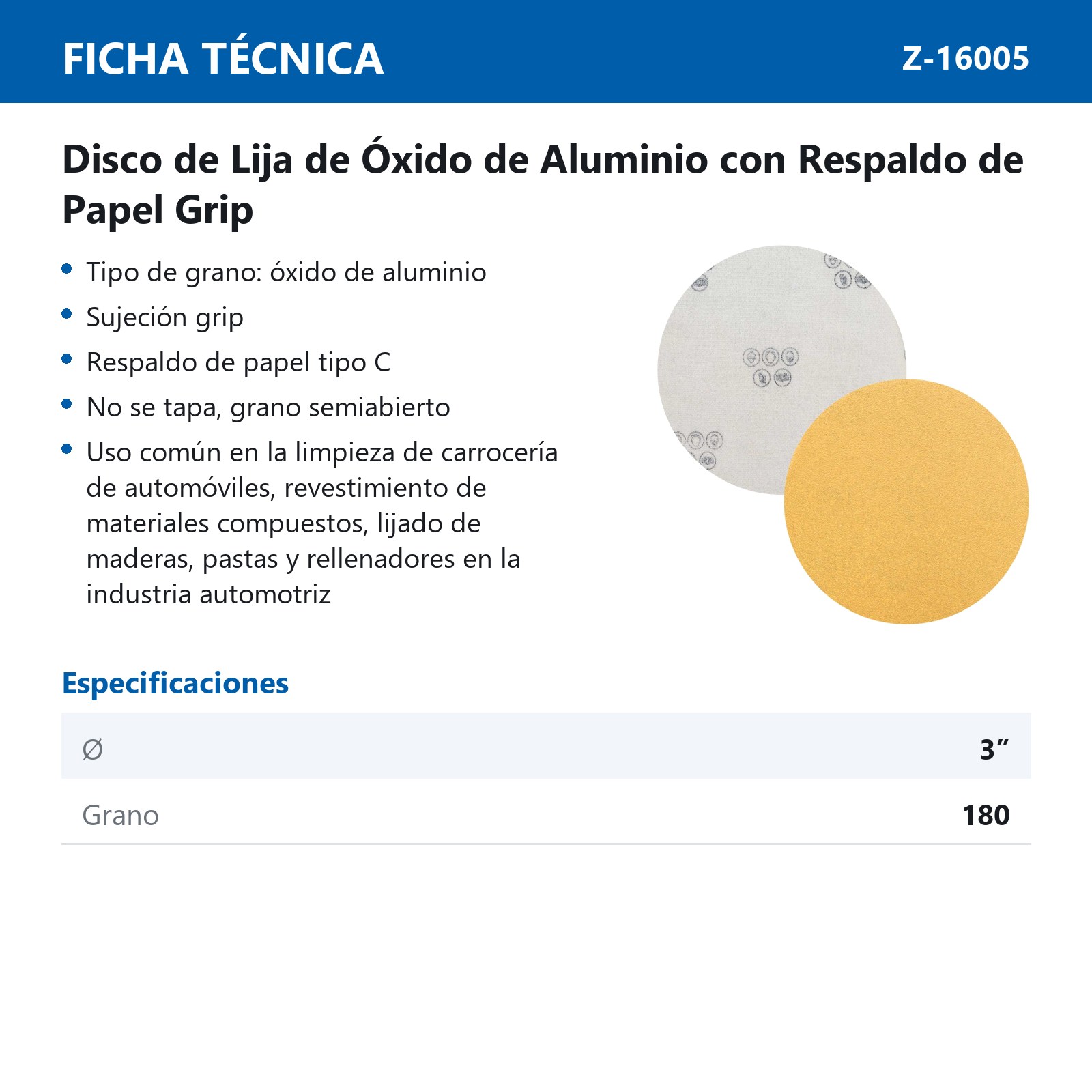 DISCO DE LIJA AO GRIP ORO PAPEL C (SEMIABIERTO) 3" G180 (Precio x pieza - Empaque c/100 pzas) - Imagen 4