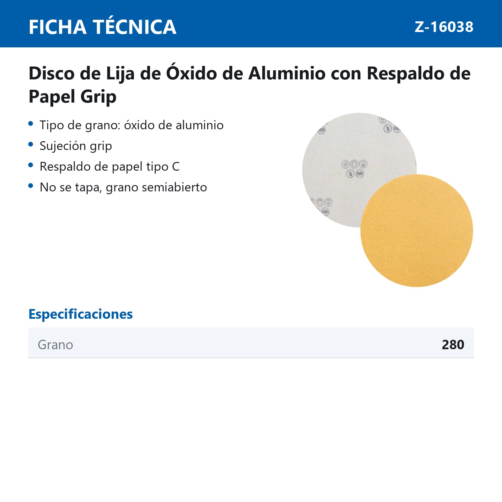 DISCO DE LIJA AO GRIP ORO PAPEL C (SEMIABIERTO) 6" G280 (Precio x pieza - Empaque c/100 pzas) - Imagen 4