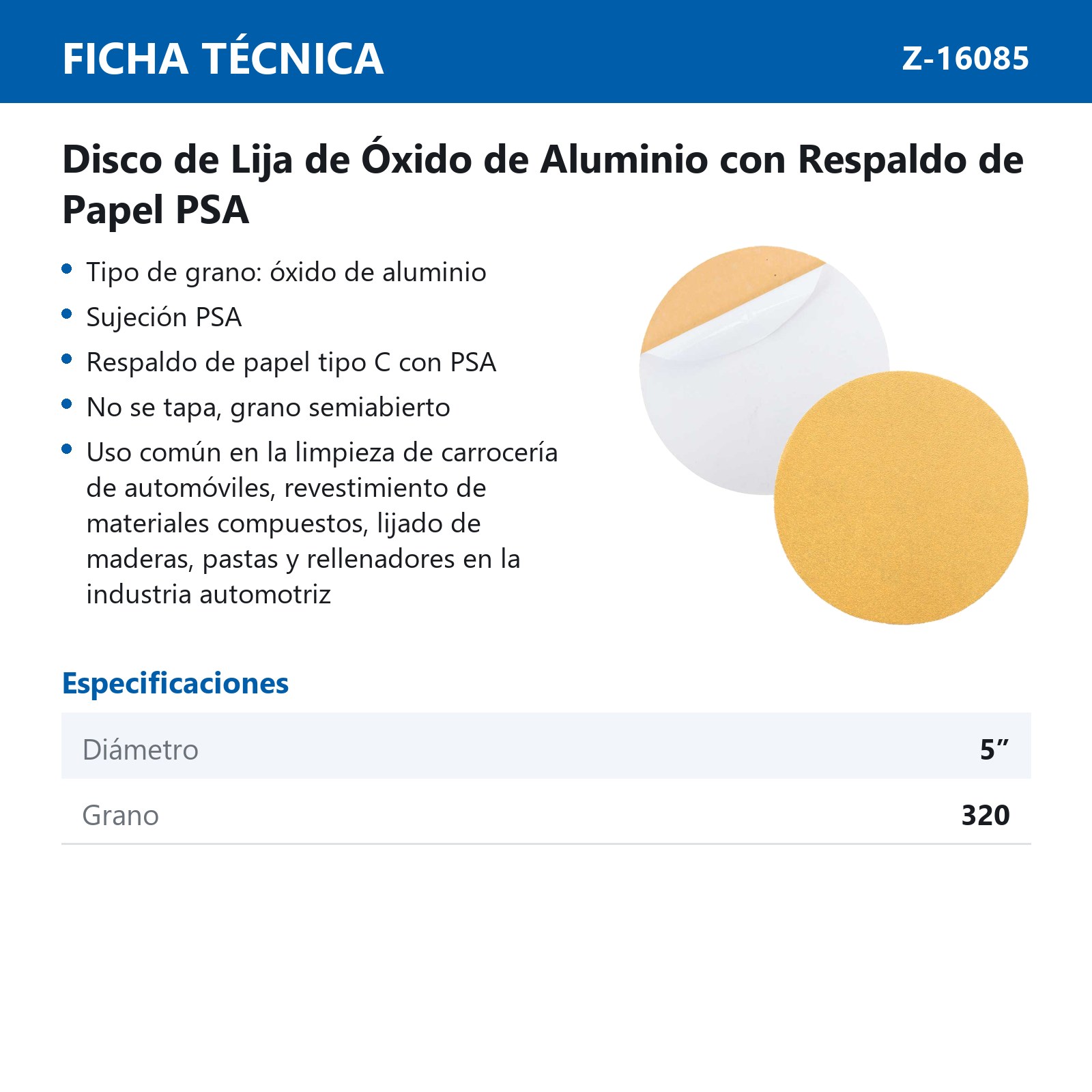 DISCO DE LIJA AO PSA ORO PAPEL C (SEMIABIERTO) 5" G320 (Precio x pieza - Empaque c/100 pzas) - Imagen 4