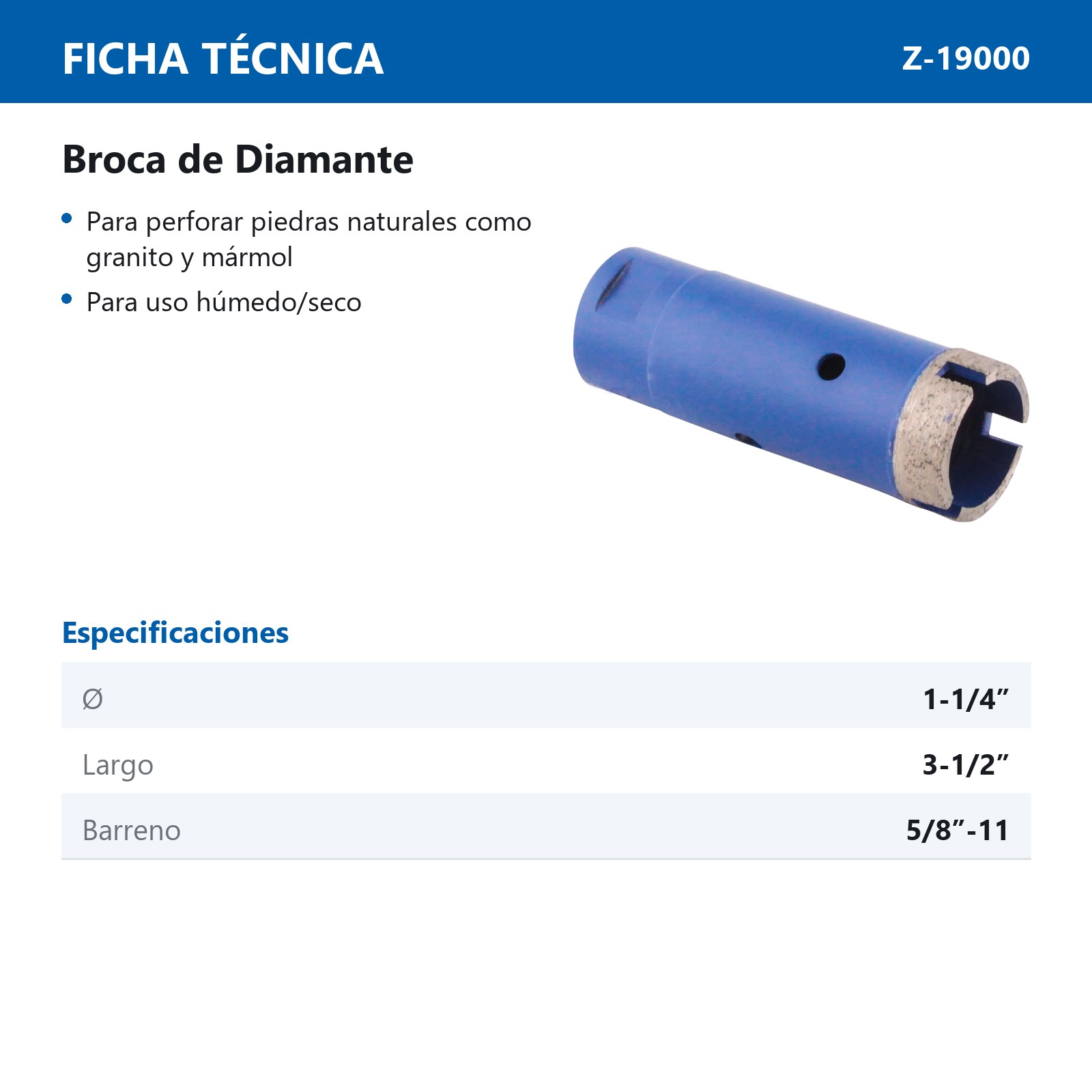 BROCA DE DIAMANTE P/ESMERIL.    1-1/4" x 3-1/2" x 5/8"-11H - Imagen 4