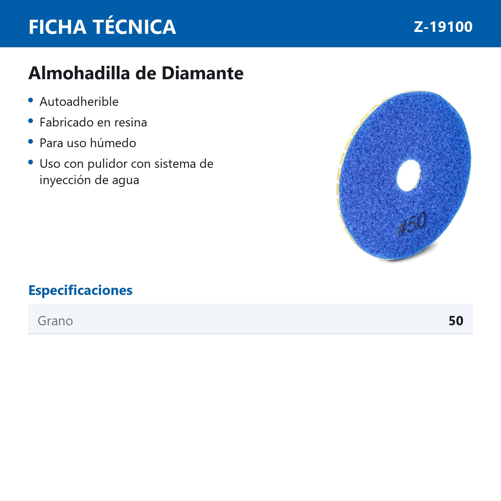 ALMOHADILLA DE DIAMANTE PARA PULIDO 4'' G50 - Imagen 2