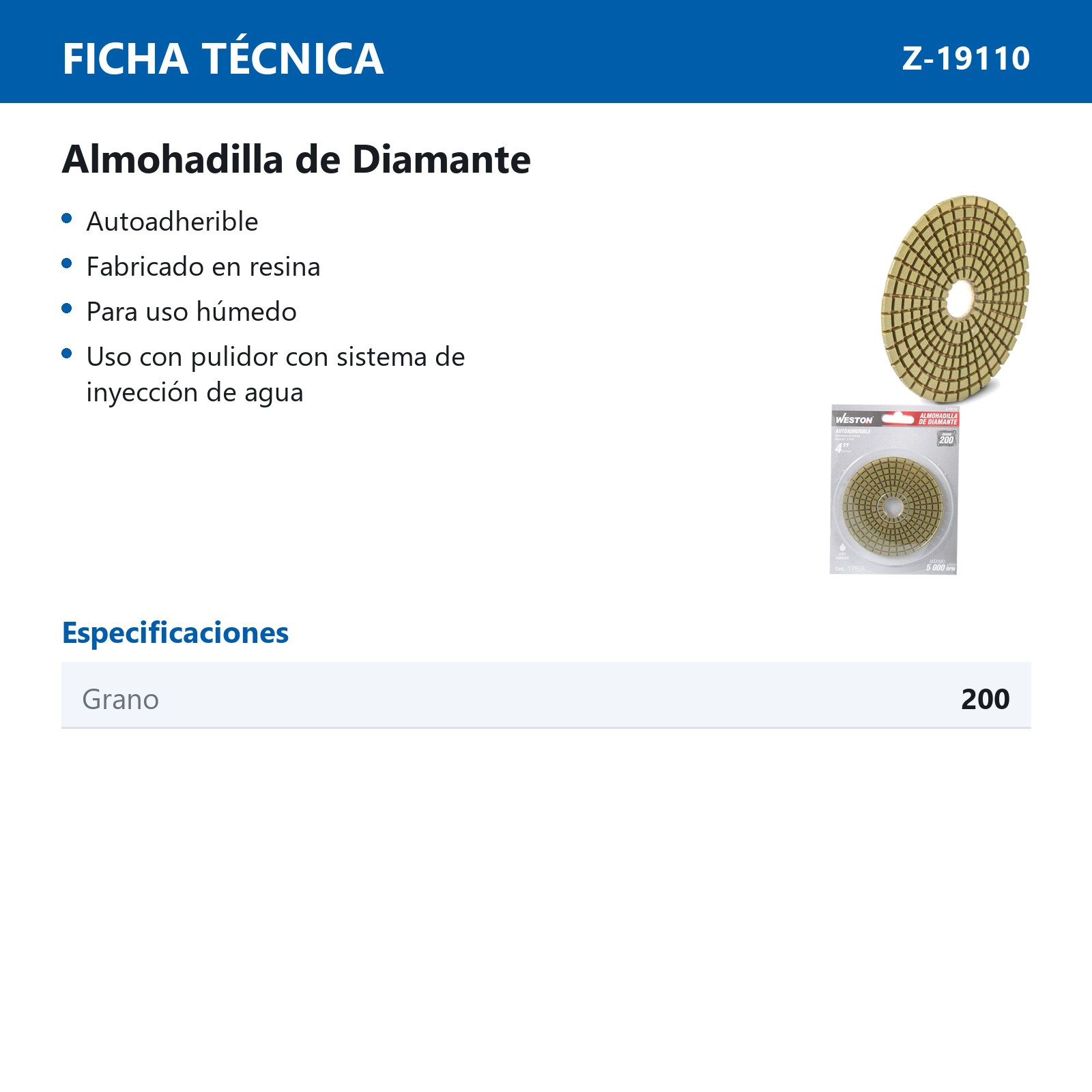 ALMOHADILLA DE DIAMANTE PARA PULIDO 4'' G200 - Imagen 2