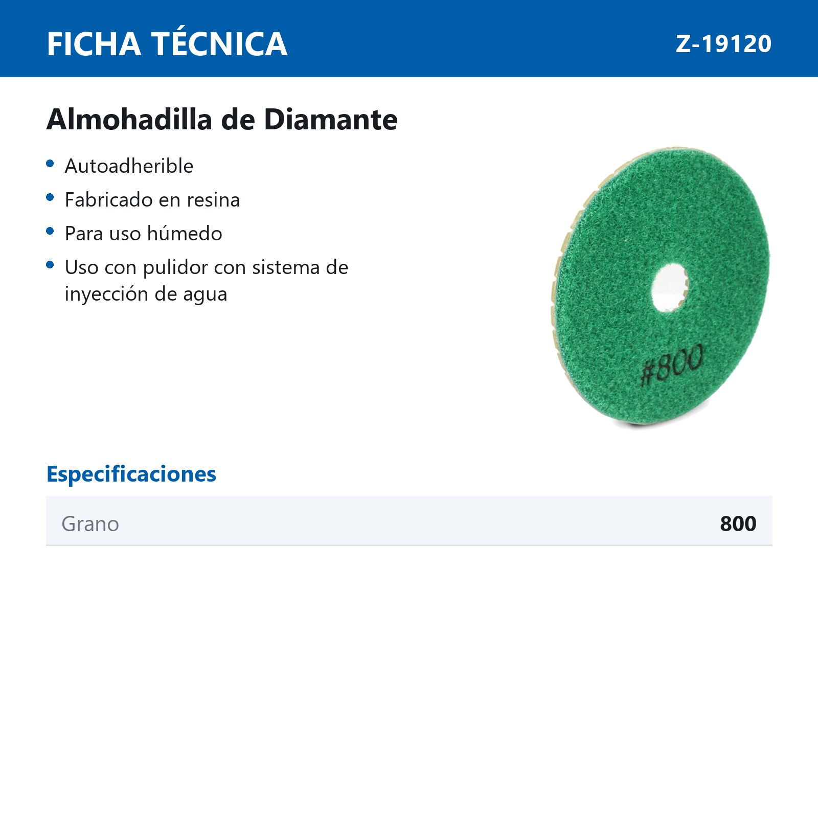 ALMOHADILLA DE DIAMANTE PARA PULIDO 4'' G800 - Imagen 2
