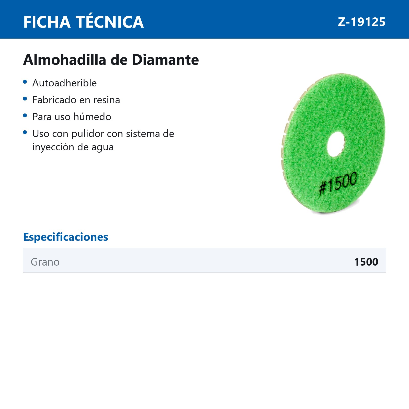 ALMOHADILLA DE DIAMANTE PARA PULIDO 4'' G1500 - Imagen 2