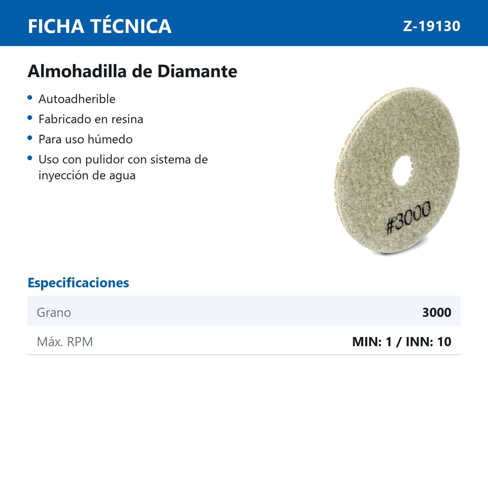 ALMOHADILLA DE DIAMANTE PARA PULIDO 4'' G3000 - Imagen 2