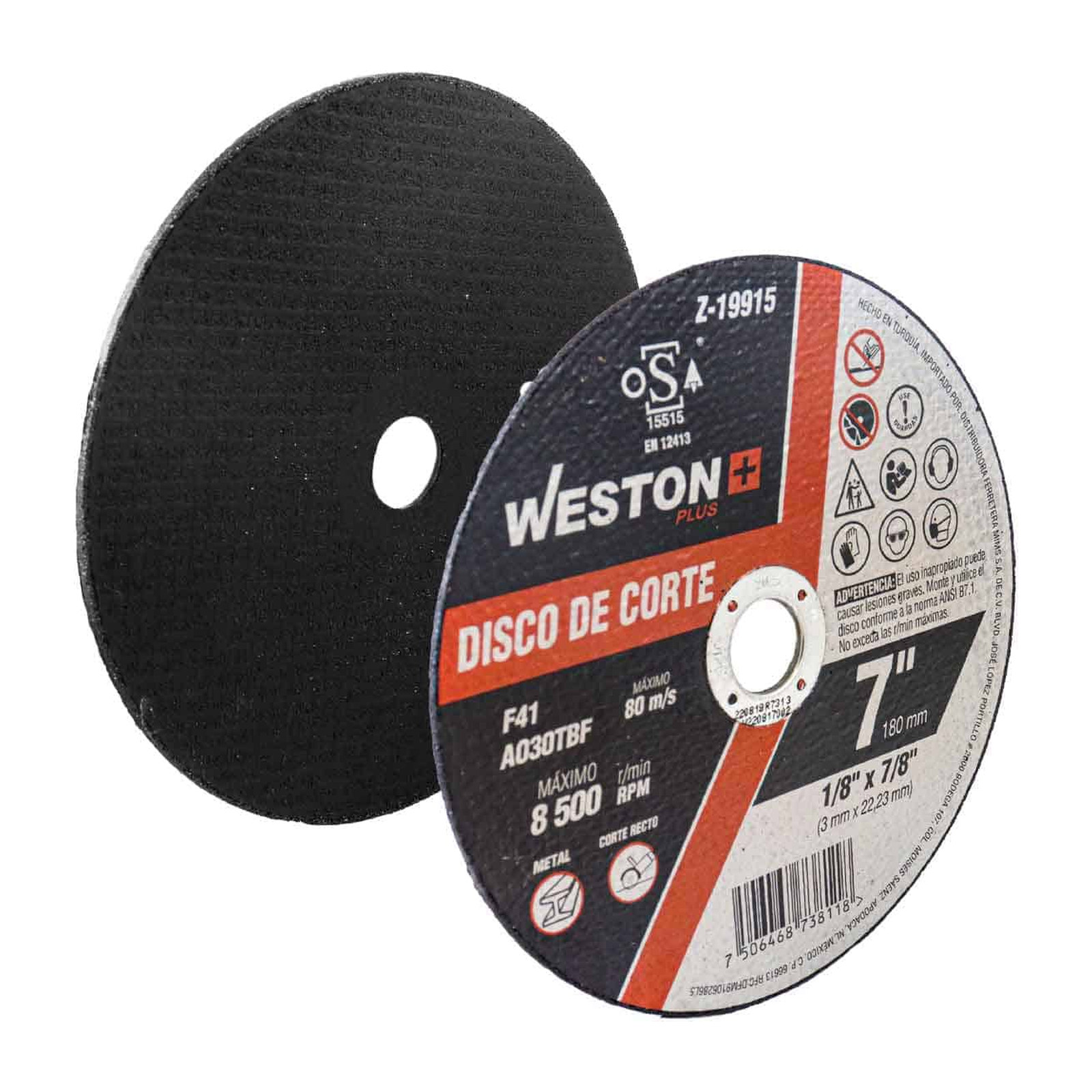 Disco de Corte para Metal 7" x 1/8" x 7/8" F41 Weston Plus