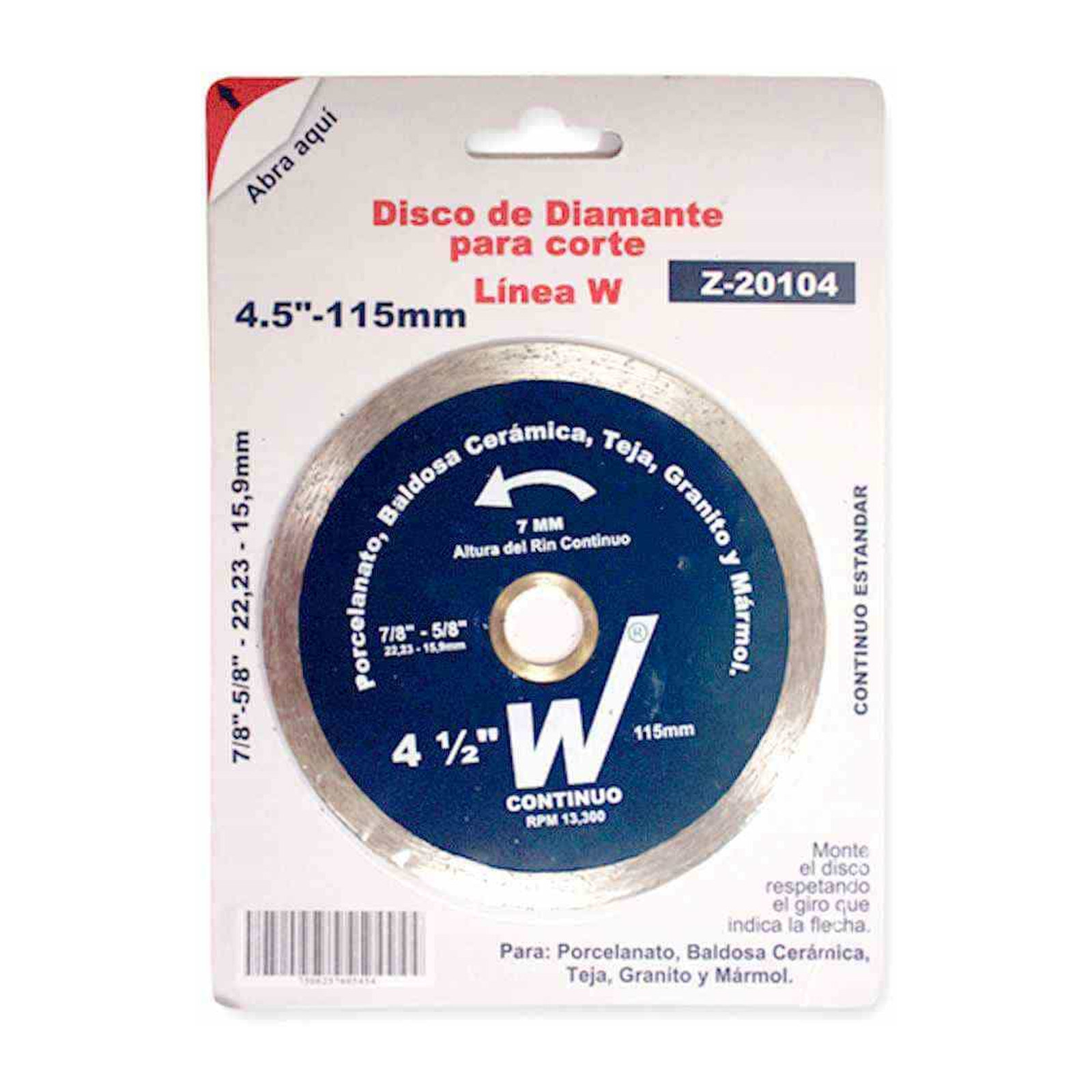 Disco Diamante 4.5" Continuo Estándar Weston