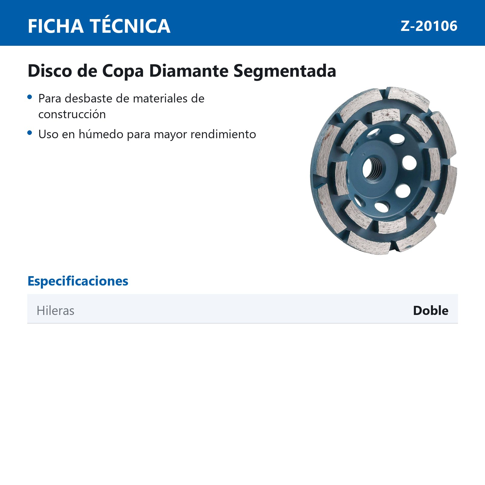DISCO COPA DIAMANTE 4" DOBLE (5/8"-11) - Imagen 4
