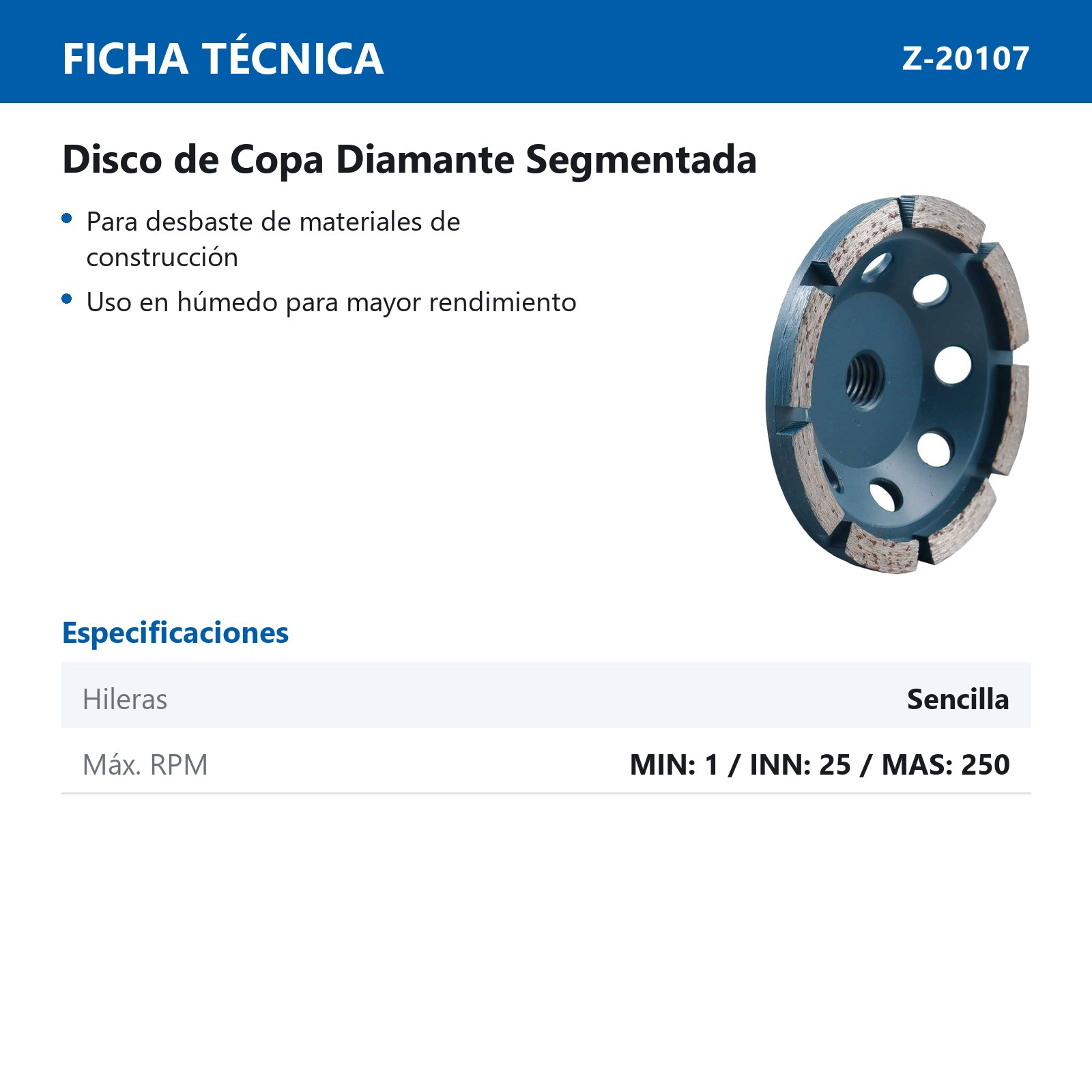 DISCO COPA DIAMANTE 4"SENCILLO  (5/8"-11) - Imagen 4