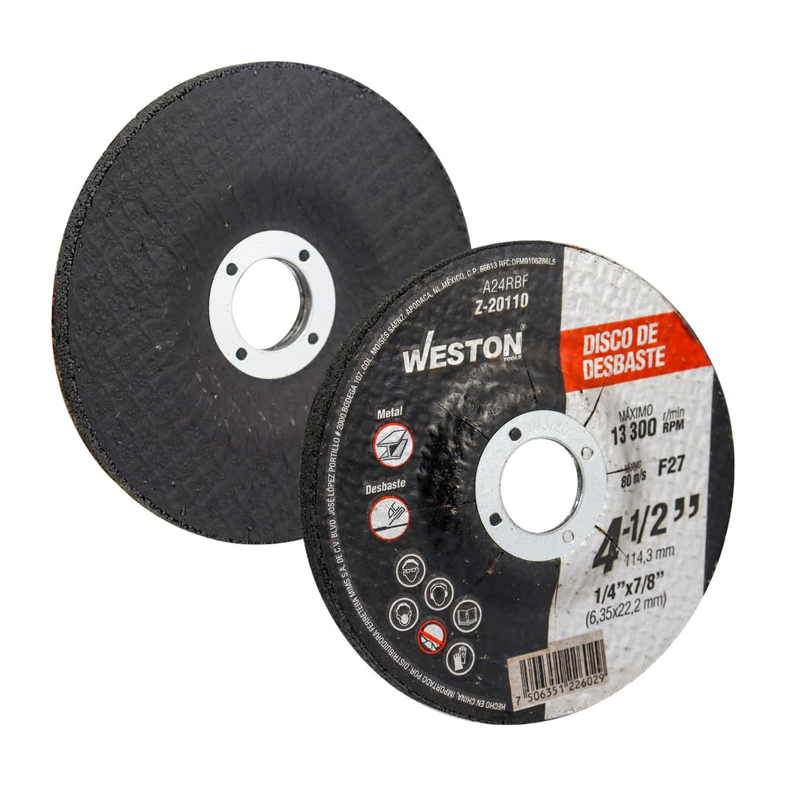 Disco de Desbaste para Metal 4-1/2" x 1/4" x 7/8" Tipo F27 WESTON