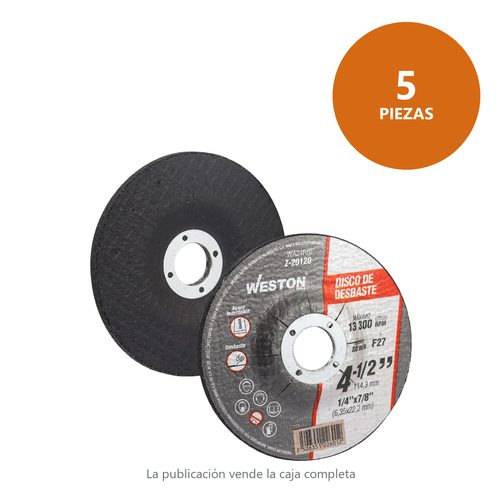 DISCO D/DESBASTE P/INOX. 4-1/2" x 1/4"(6.35) x 7/8" F27 (Emp. c/5 Pzas - Precio x Pza) - Imagen 2