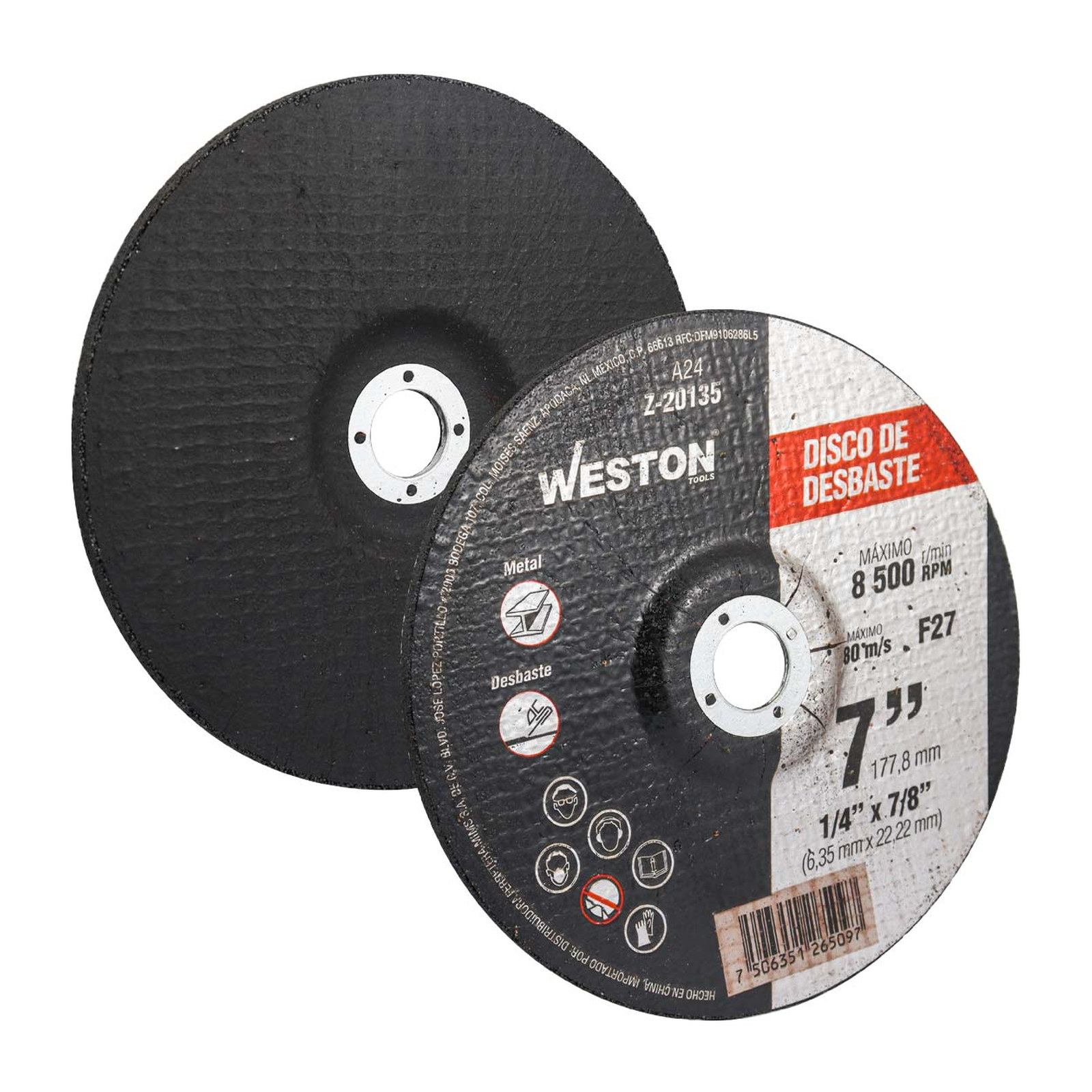 Disco de Desbaste para Metal 7" x 1/4" x 7/8" Tipo 27 WESTON