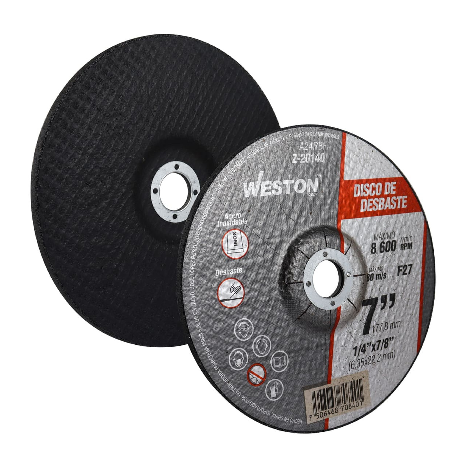 Disco de Desbaste para Inoxidable 7" x 1/4" x 7/8" Tipo 27 WESTON