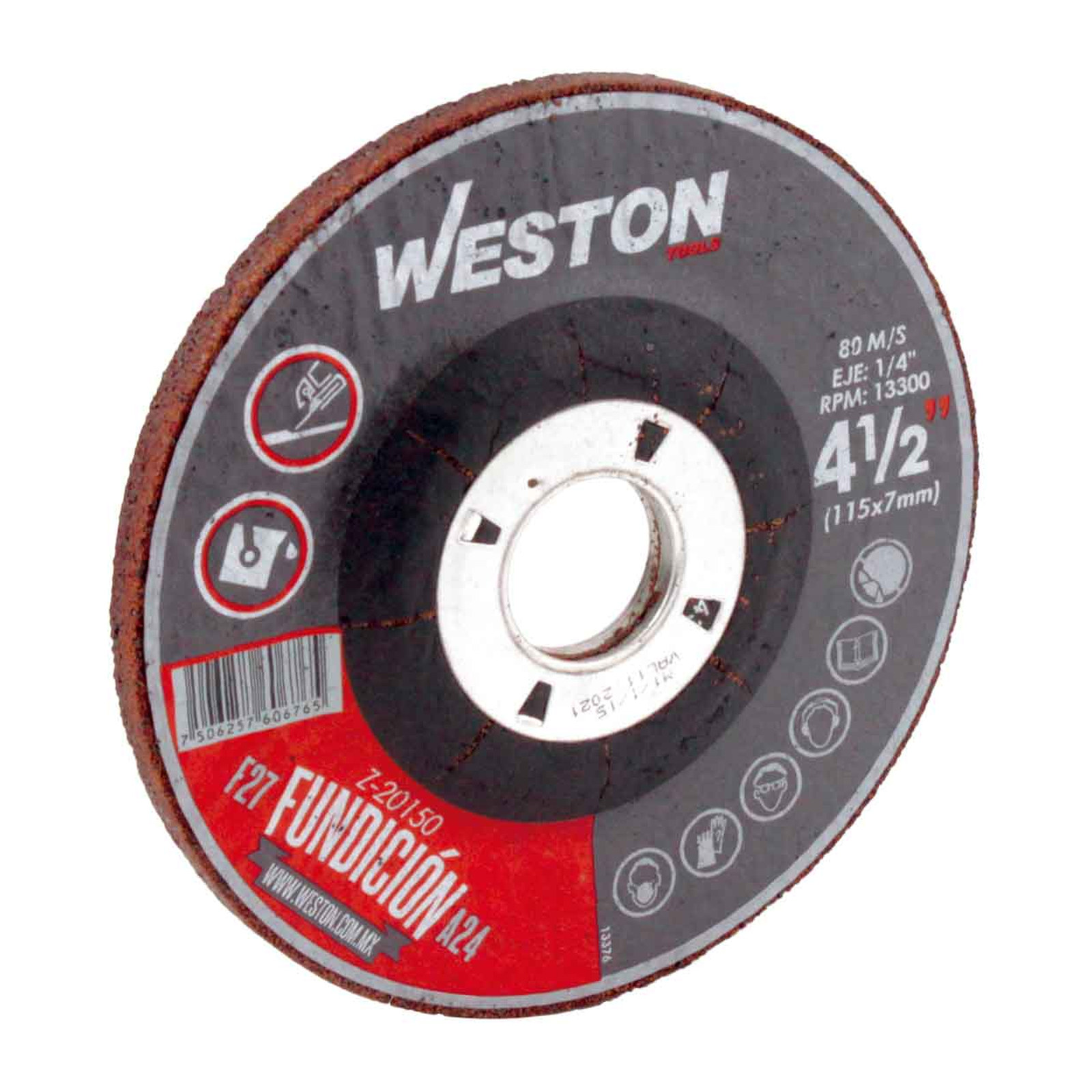 Disco de Desbaste para Fundición 4-1/2" x 1/4" x 7/8" F27 Weston Plus