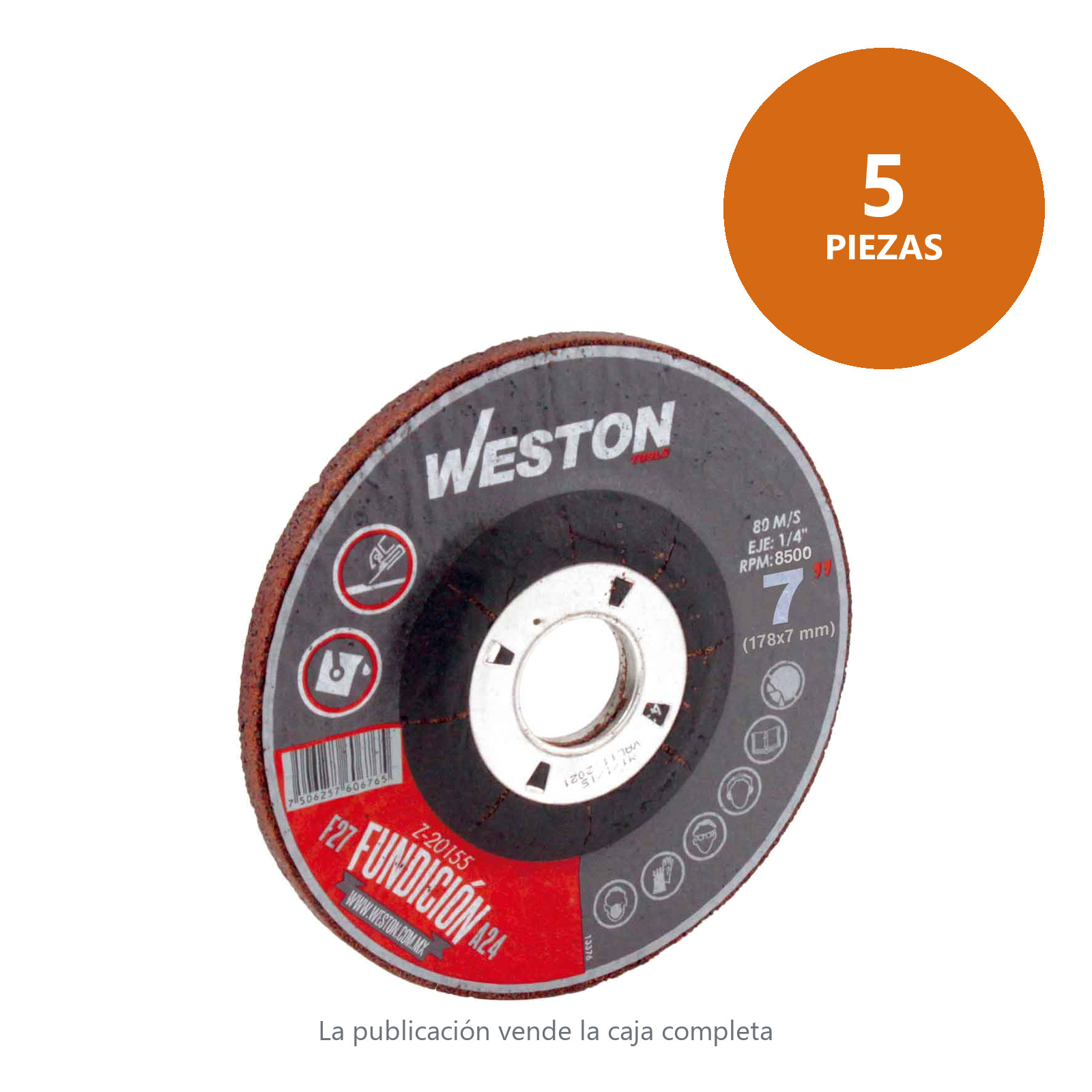 DISCO D/DESBASTE P/FUNDICION 7" x 1/4"(6.35) x 7/8" F27 (Emp. c/5 Pzas - Precio x Pza) - Imagen 2