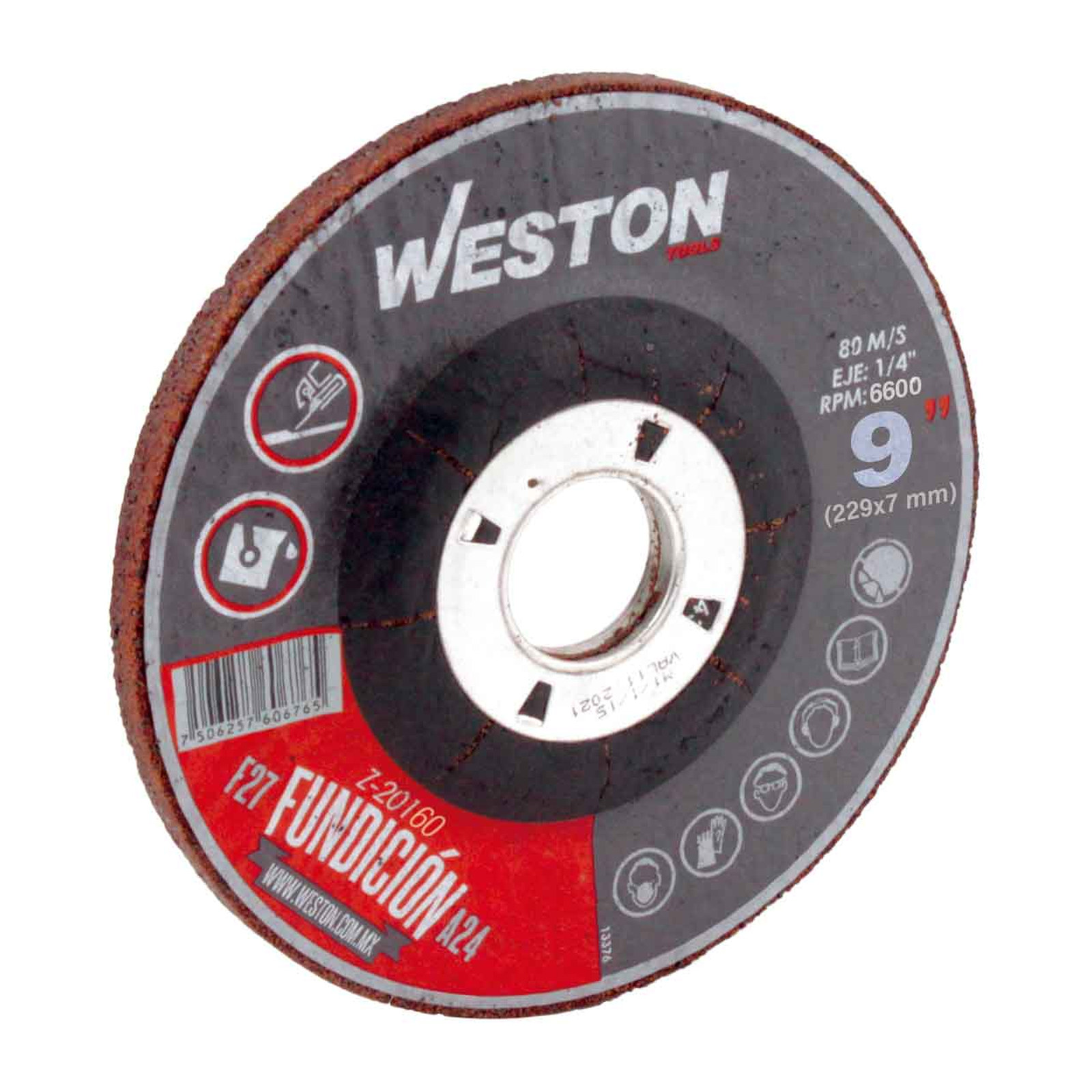 Disco de Desbaste para Fundición 9" x 1/4" x 7/8" Tipo F27 WESTON PLUS