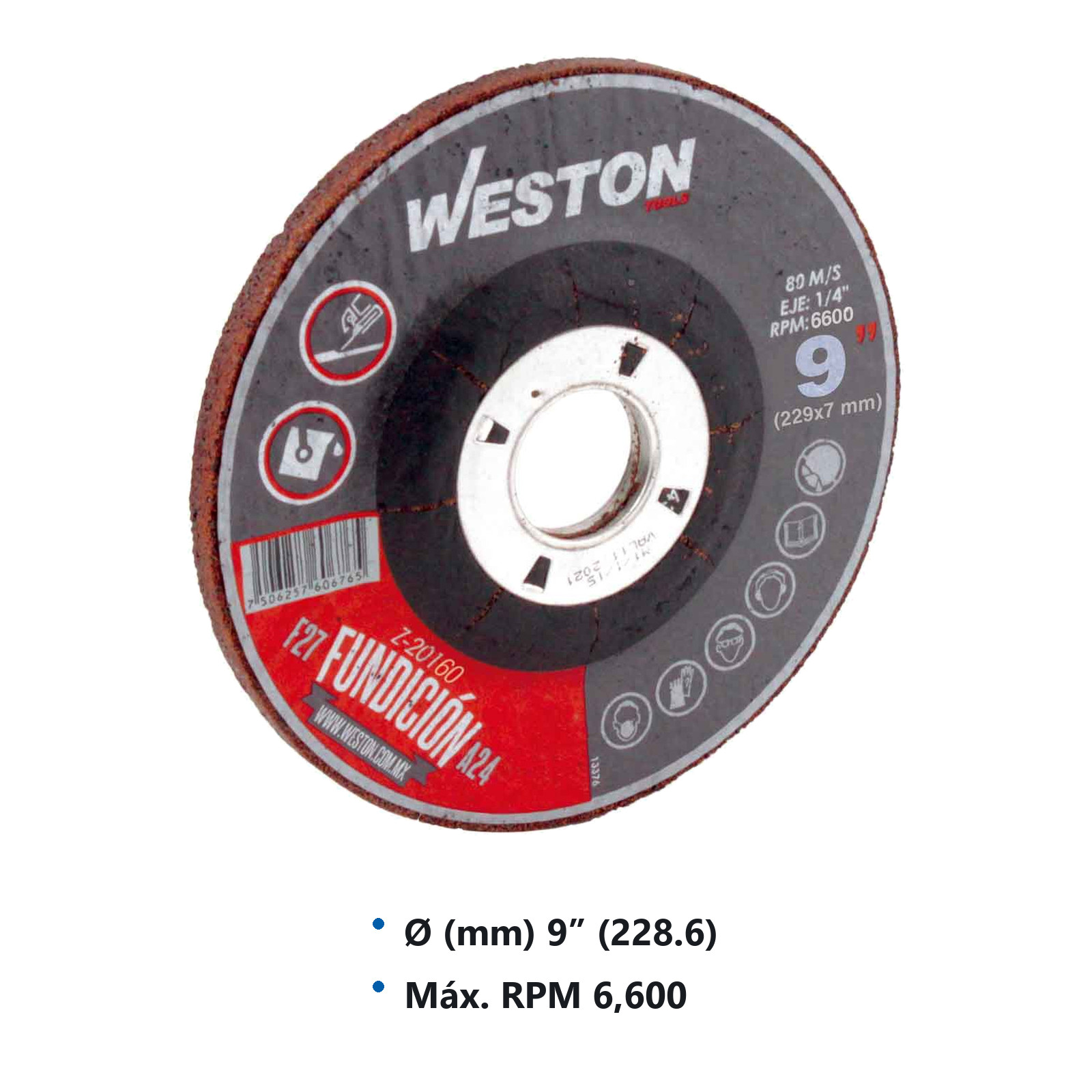 DISCO D/DESBASTE P/FUNDICION 9" x 1/4"(6.35) x 7/8" F27 (Emp. c/5 Pzas - Precio x Pza) - Imagen 3