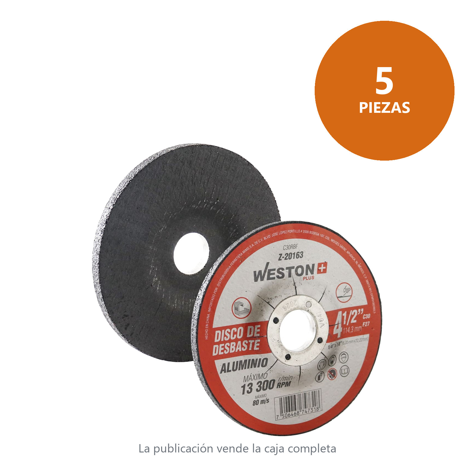 DISCO DESBASTE P/ALUM 4-1/2" x 1/4"(6.35) x 7/8" F27 CARB. D/SILICIO (Emp. c/5 Pzas - Precio x Pza) - Imagen 4