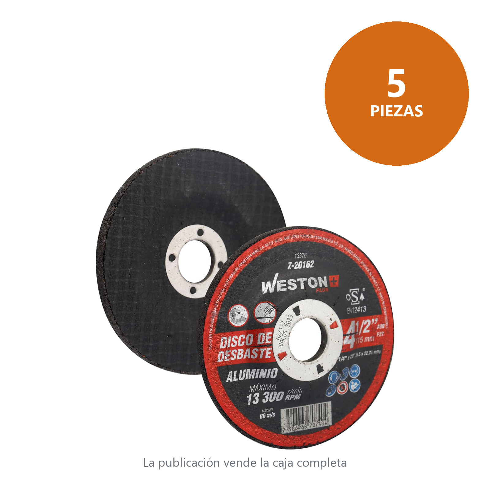 DISCO D/DESBASTE P/ALUMINIO 7" x 1/4"(6.35) x 7/8" F27 (Emp. c/5 Pzas - Precio x Pza) - Imagen 2
