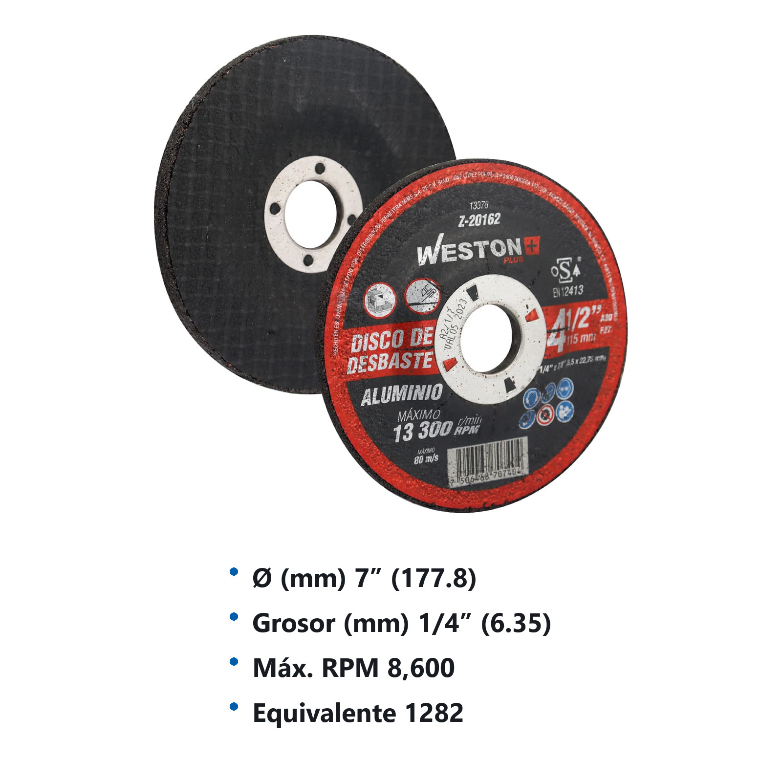 DISCO D/DESBASTE P/ALUMINIO 7" x 1/4"(6.35) x 7/8" F27 (Emp. c/5 Pzas - Precio x Pza) - Imagen 3