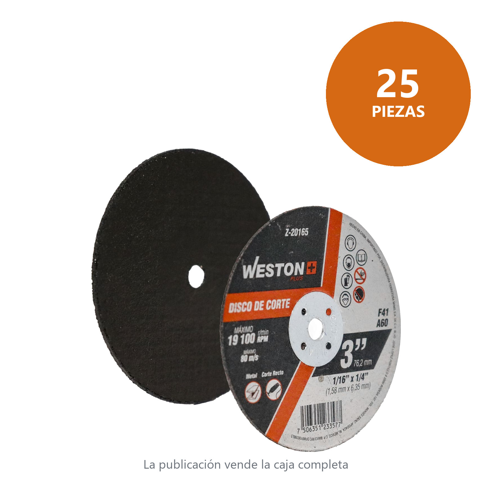 DISCO D/CORTE P/METAL 3" x 1/16"(1.58) x 1/4" F41 P/MOTOTOOL (Emp. c/25 Pzas - Precio x Pza) - Imagen 2