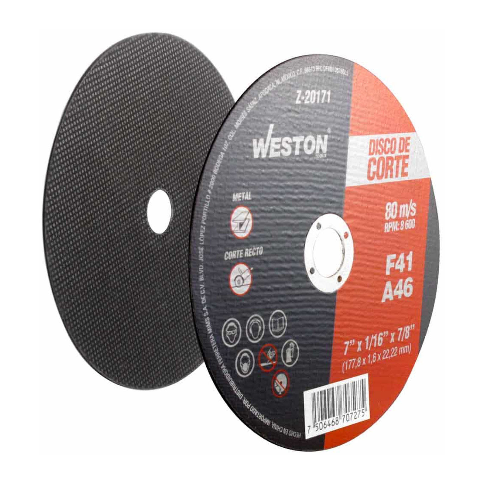 Disco de Corte para Metal 7" x 1/16" x 7/8" F41 WESTON