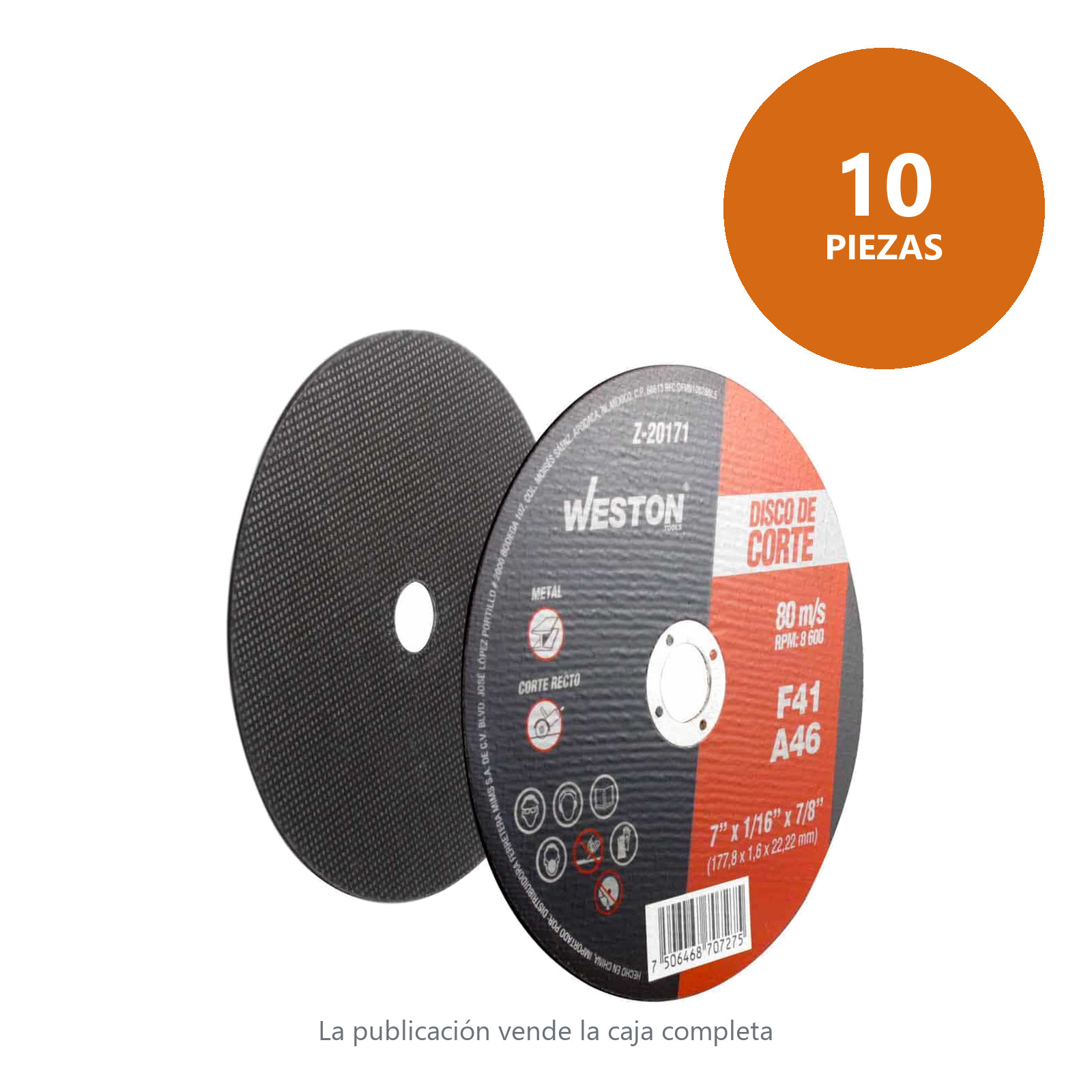DISCO D/CORTE P/METAL 7" x 1/16"(1.58) x 7/8" F41 (Emp. c/10 Pzas - Precio x Pza) - Imagen 2