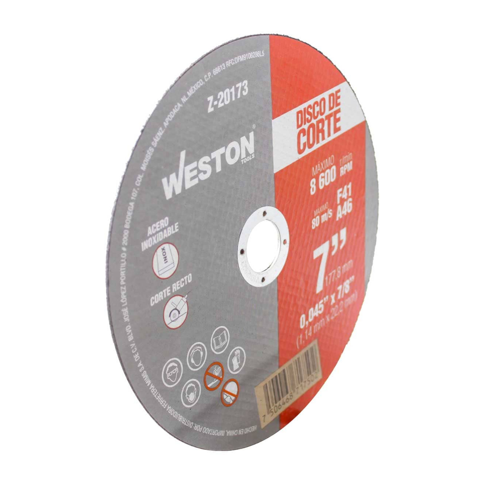 Disco de Corte para Inoxidable 7" x 0.045" x 7/8" F41 WESTON