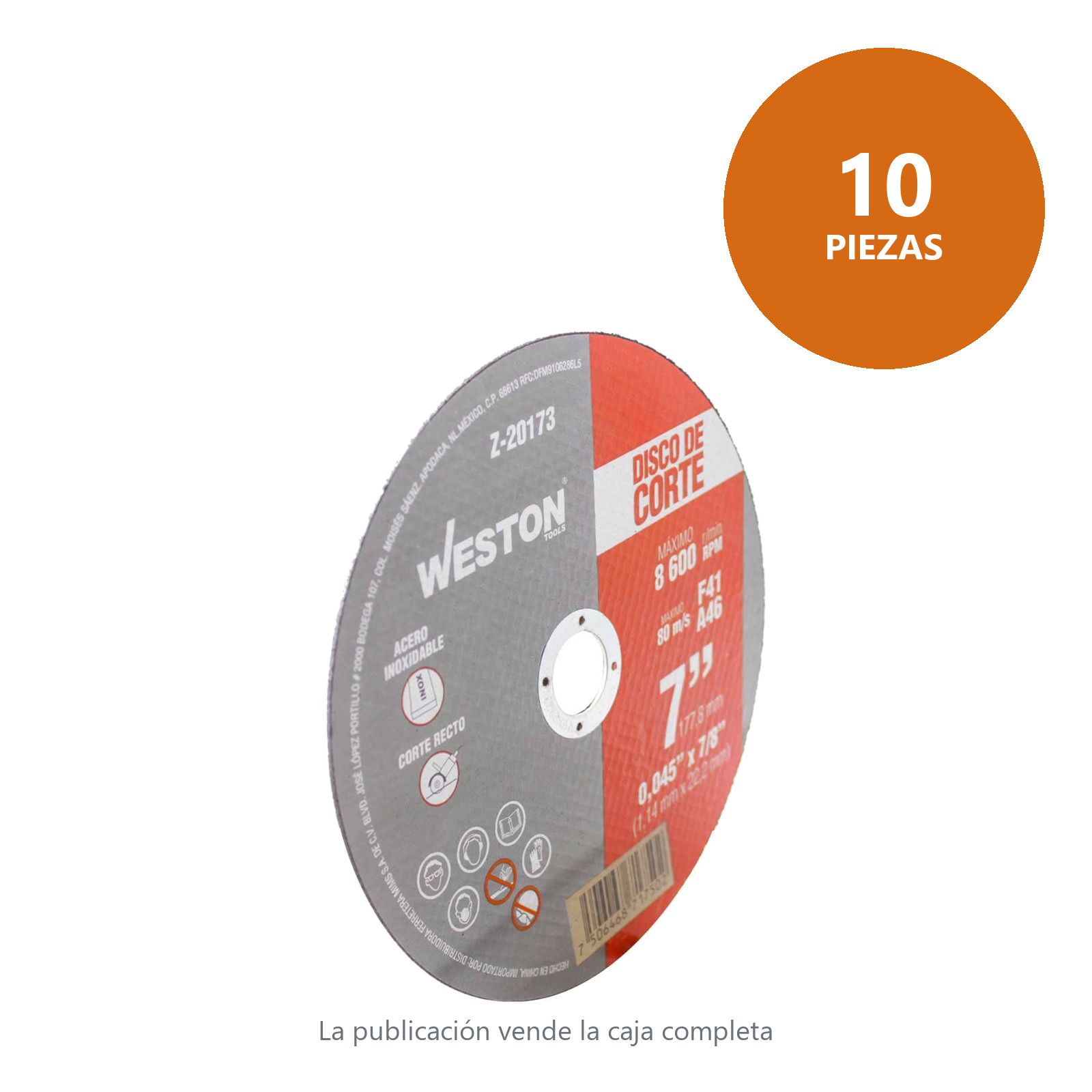 DISCO D/CORTE P/INOX. 7" x 0.045"(1.14) x 7/8" F41 (Emp. c/10 Pzas - Precio x Pza) - Imagen 2