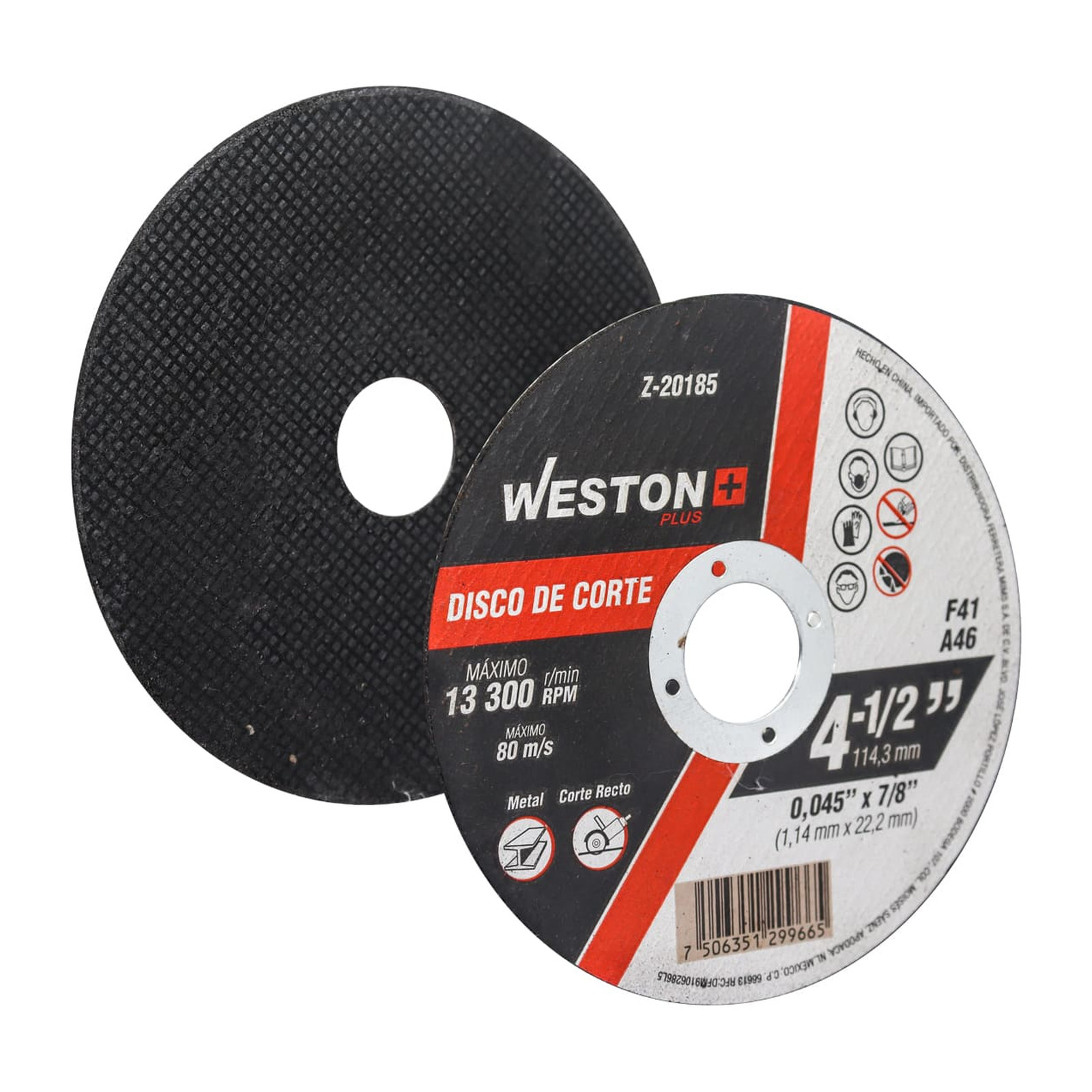 Disco de Corte para Metal 4-1/2" x 0.045" x 7/8" Tipo F41 WESTON PLUS