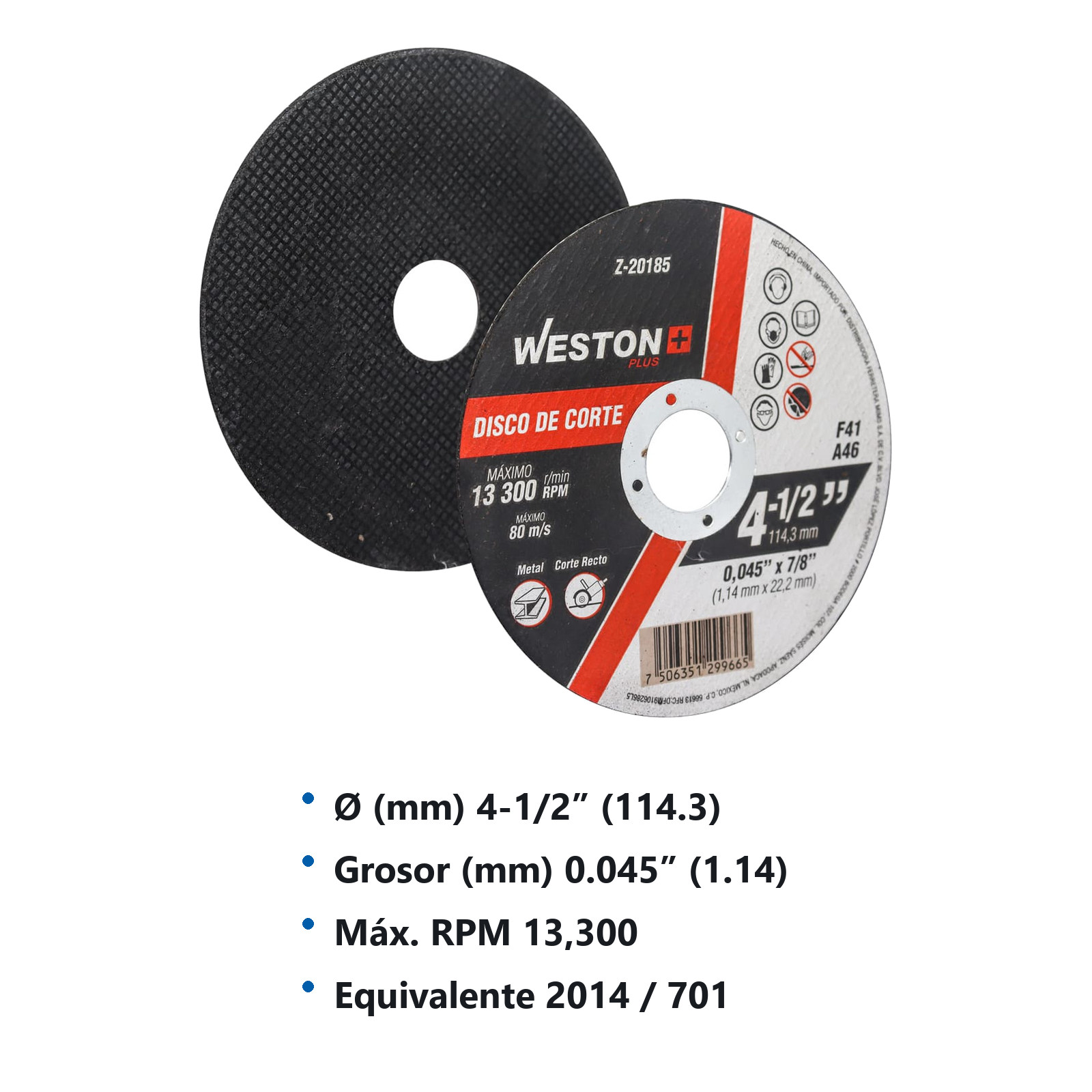 DISCO D/CORTE P/METAL 4-1/2" x 0.045"(1.14) x 7/8" F41 (Emp. c/10 Pzas - Precio x Pza) - Imagen 3