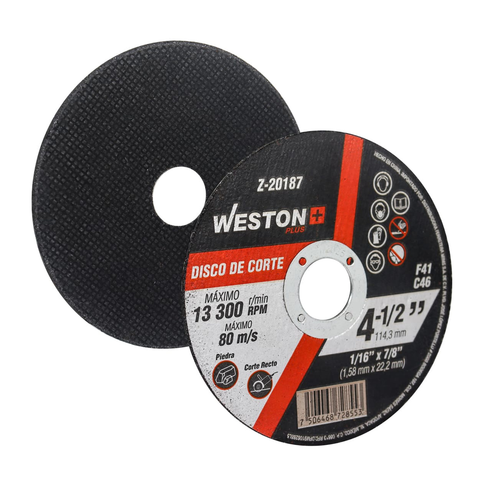 Disco de Corte para Piedra 4-1/2" x 1/16" x 7/8" Tipo F41 WESTON PLUS