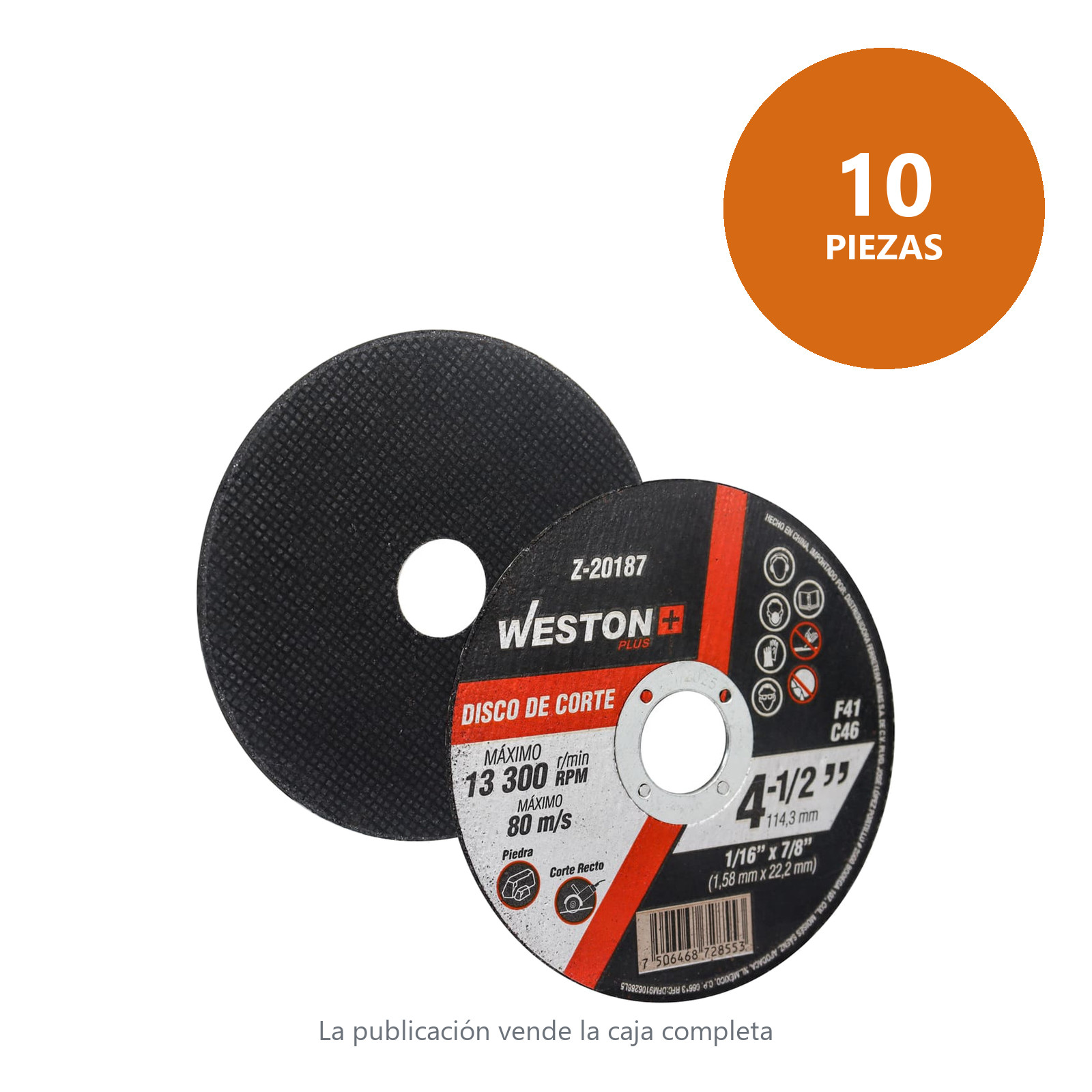 DISCO D/CORTE P/PIEDRA 4-1/2" x 1/16"(1.58) x 7/8" F41 (Emp. c/10 Pzas - Precio x Pza) - Imagen 2
