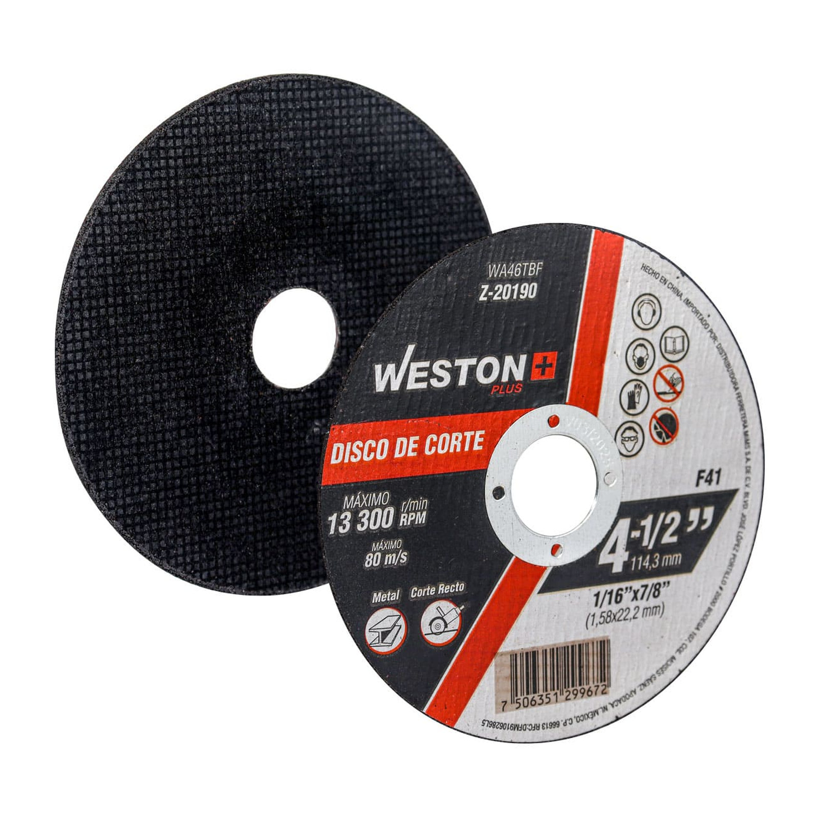 Disco de Corte para Metal 4-1/2" x 1/16" x 7/8" Tipo F41 WESTON PLUS