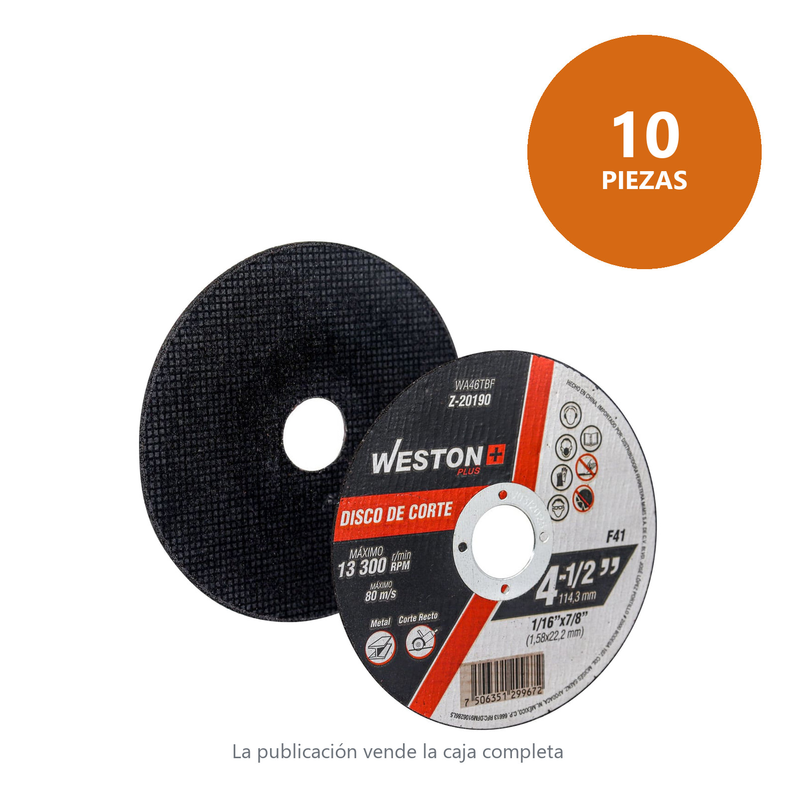 DISCO D/CORTE P/METAL 4-1/2" x 1/16"(1.58) x 7/8" F41 (Emp. c/10 Pzas - Precio x Pza) - Imagen 2