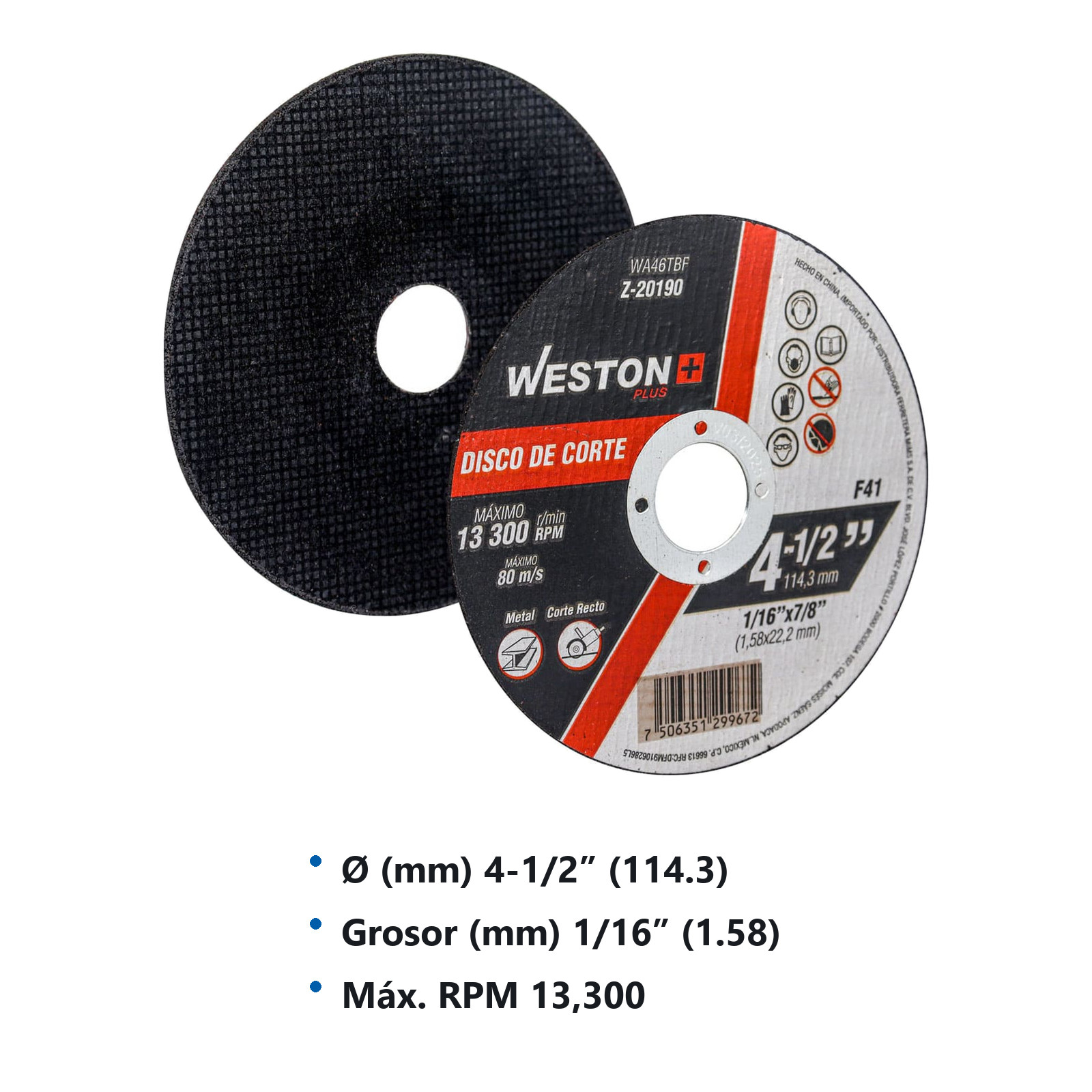 DISCO D/CORTE P/METAL 4-1/2" x 1/16"(1.58) x 7/8" F41 (Emp. c/10 Pzas - Precio x Pza) - Imagen 3
